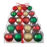 For Living - Boule de Noël incassables, empilé, rouge, modèle et taille varié, paq. 40 Front_Elevated