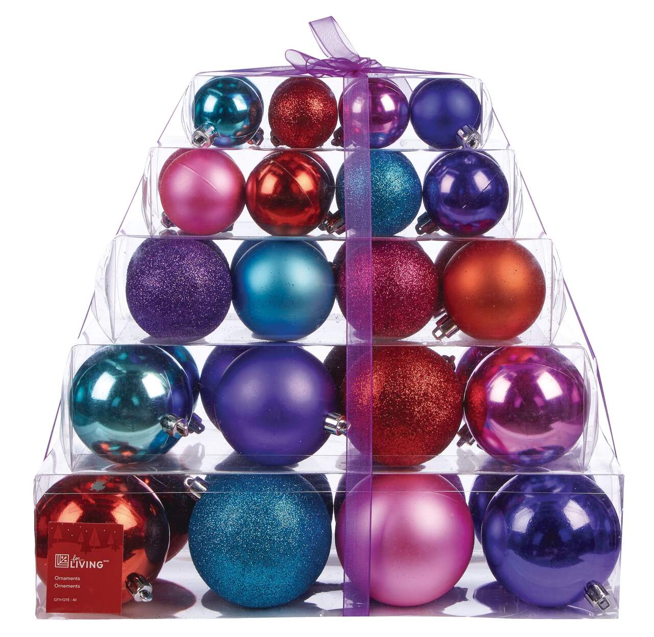 For Living - Boule de Noël incassable, inclus boîte de rangement, couleur  et forme variée, 40 pcs
