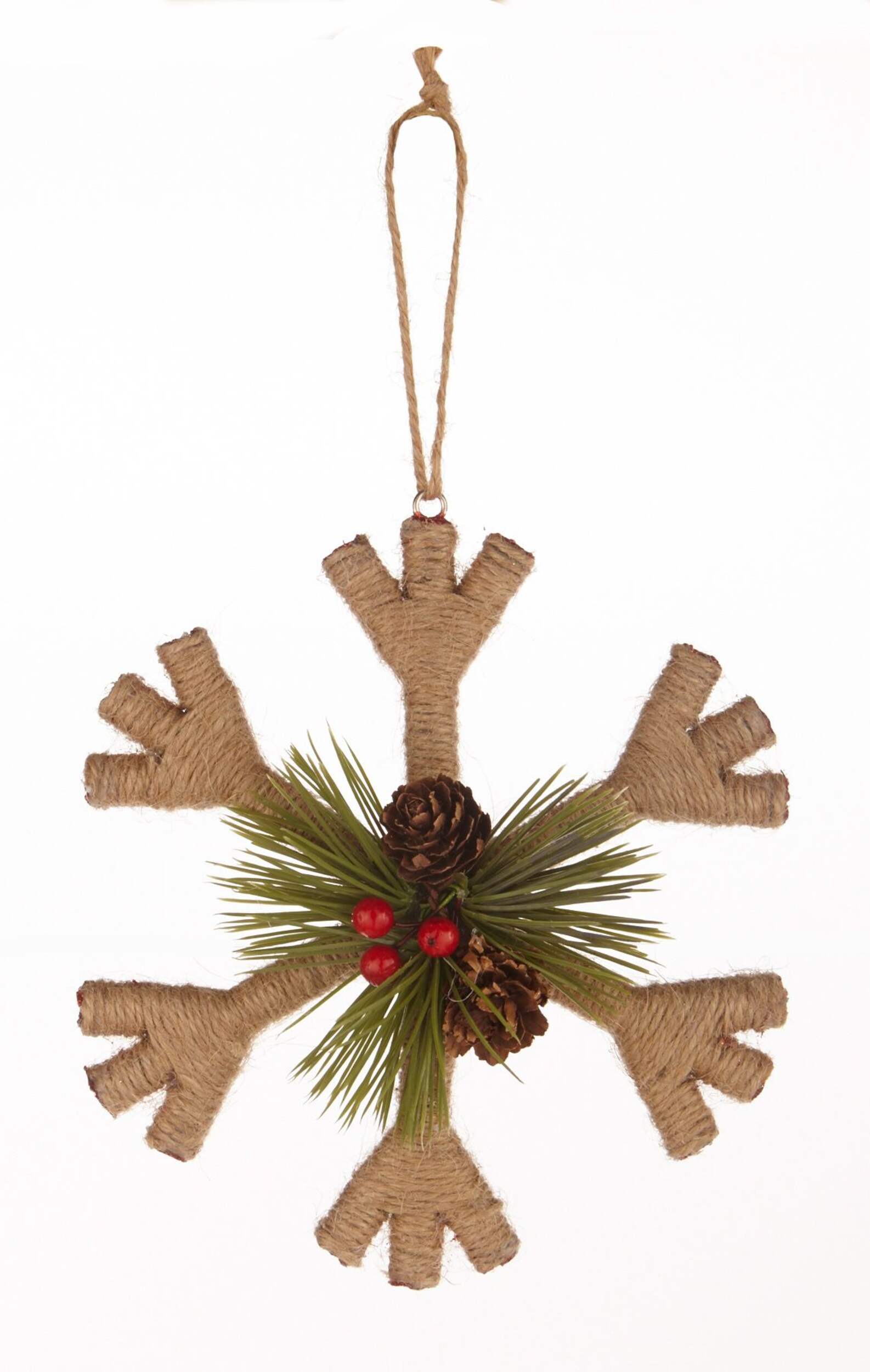 CANVAS Red Linen Snowflake with Trim Ornament Front_Flat