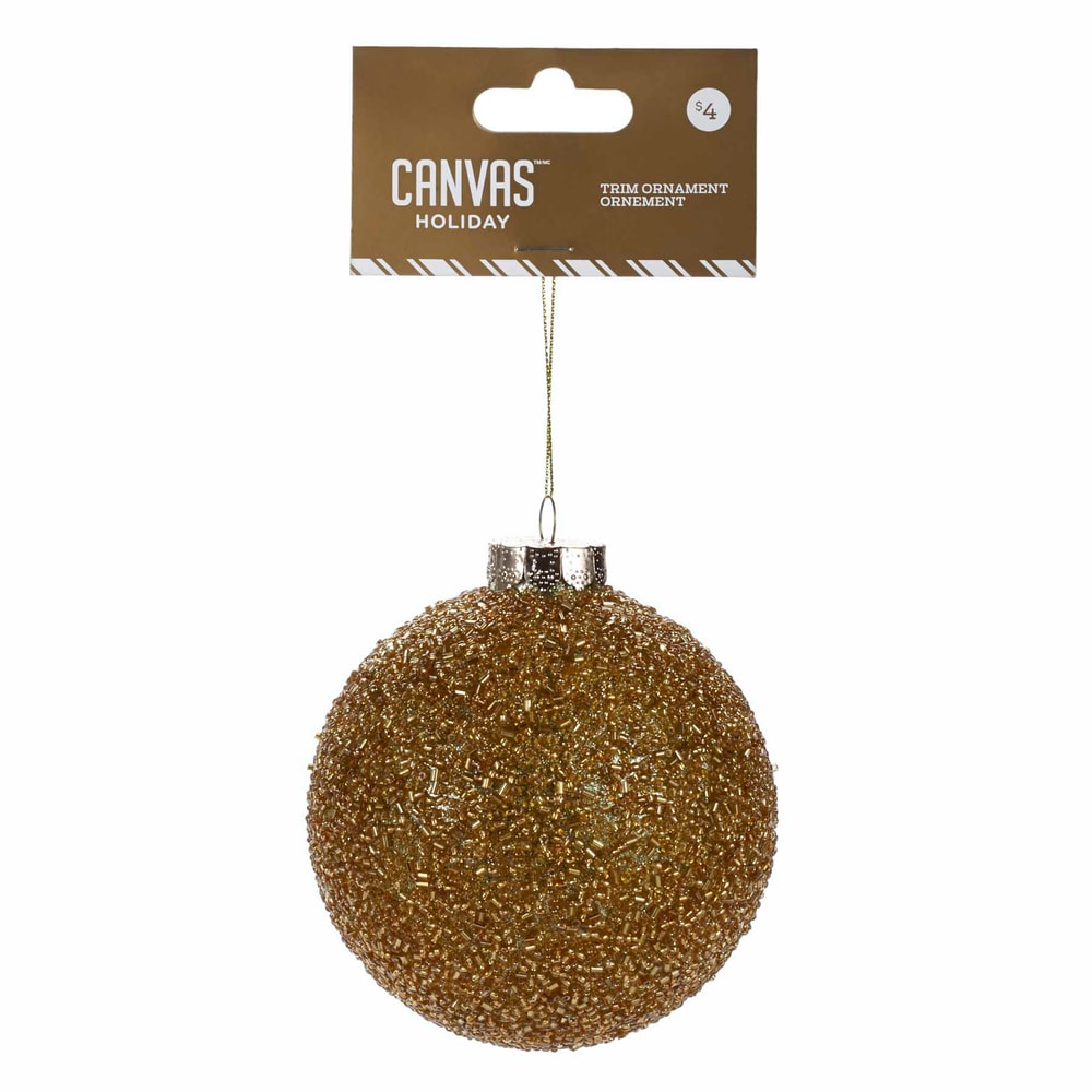 CANVAS Gold Beaded Glass Ball Ornament, 100mm Canadian Tire