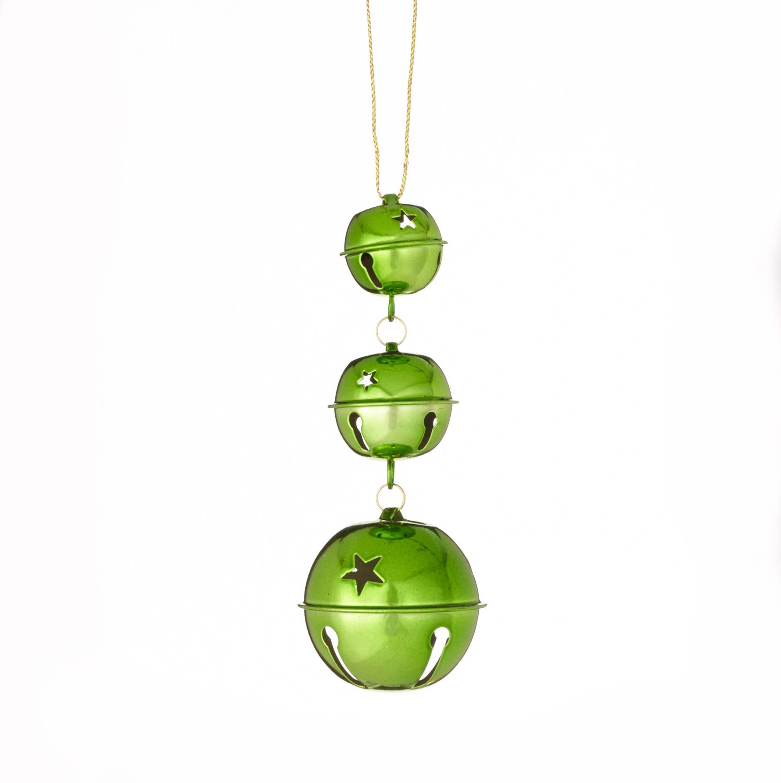 CANVAS Green Jingle Bell Dangle Ornament, 3-pc Front_Flat