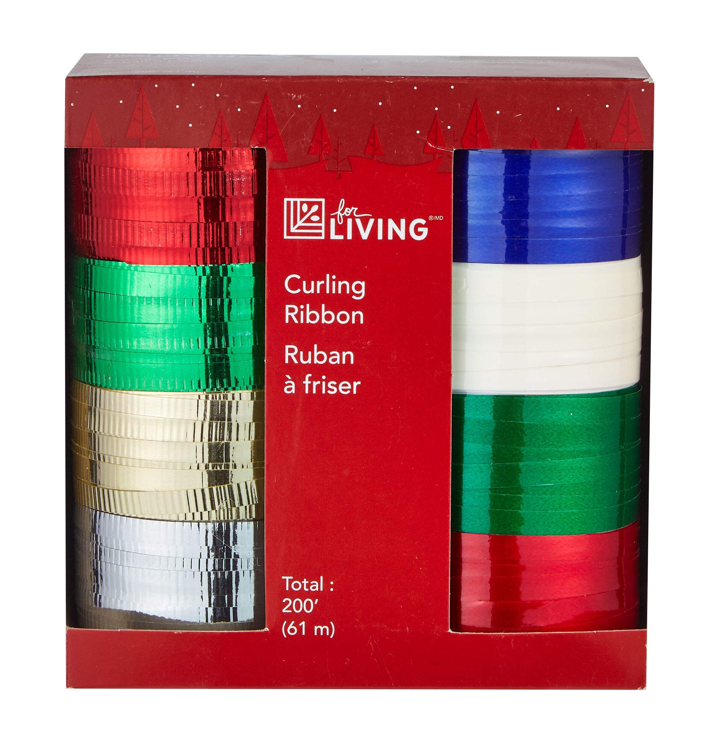 For Living Christmas Decoration Ribbons, Classic Colours, 200-ft Front_Elevated