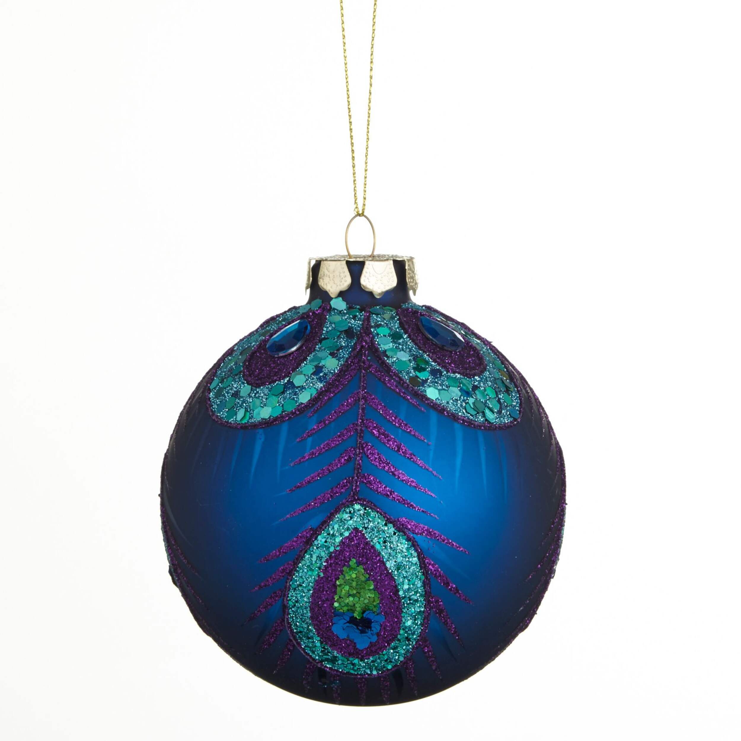 CANVAS Blue Peacock Ball Ornament, 80-mm Front_Flat