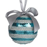 CANVAS - Boule de Noël ornée de sequins bleus avec ruban, 100 mm Front_Flat