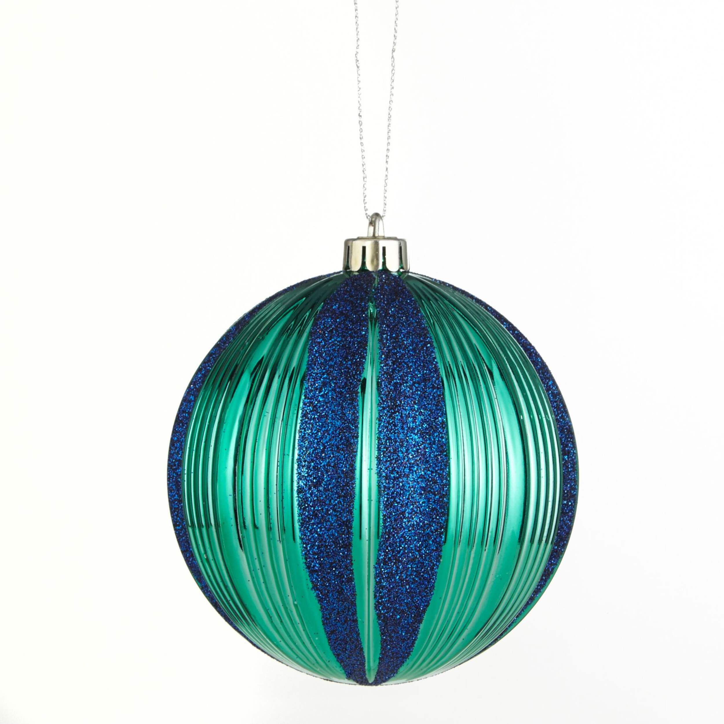 CANVAS - Boule de Noël ornée de paillettes à rayures bleues citrouille, 100 mm Front_Flat