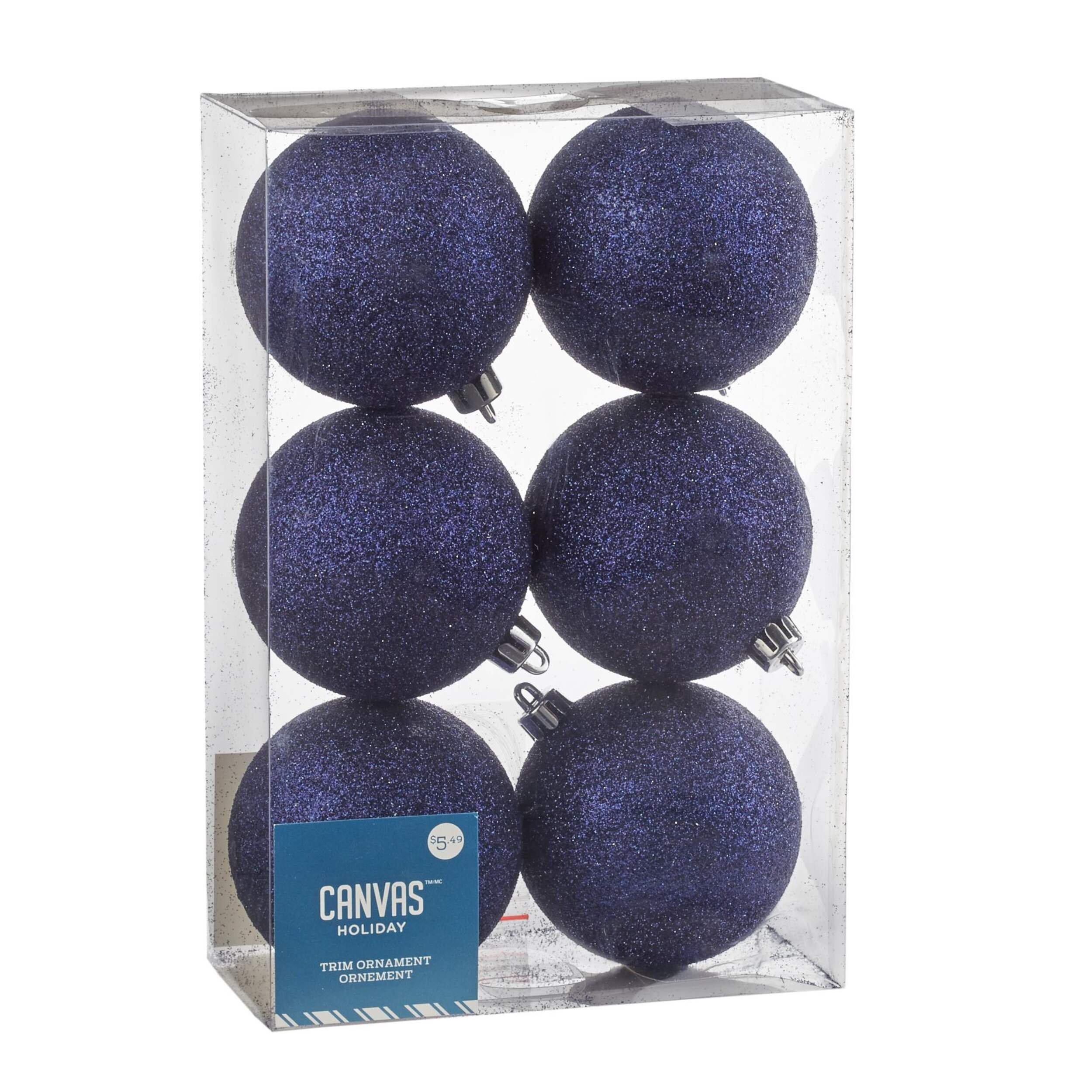 CANVAS Collection Bleue - Boule de Noël incassable scintillante, varié, paq. 6 Front_Angled_Right