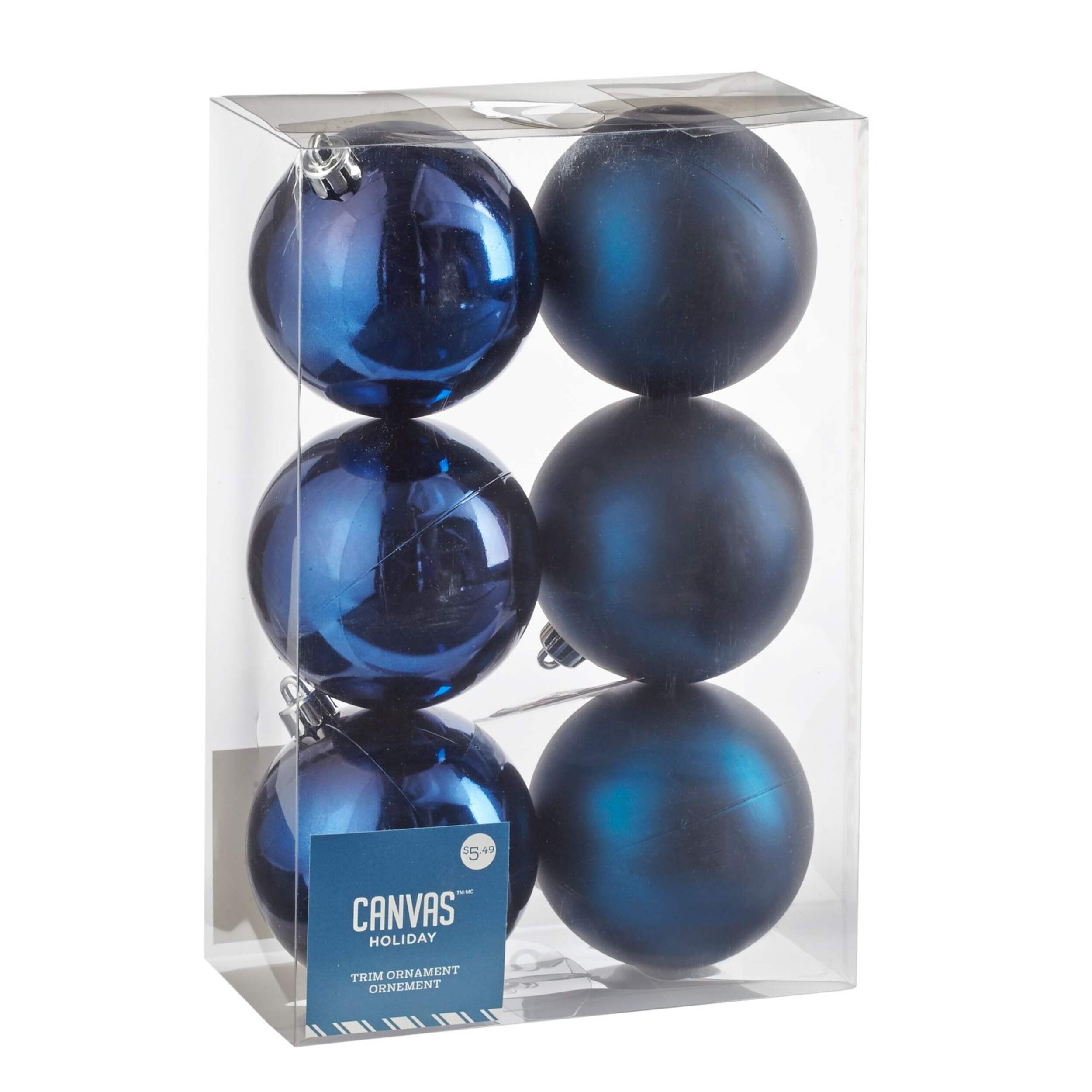 CANVAS Blue Ball Ornaments, 6-pk Front_Angled_Right