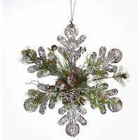 For Living Wooden Christmas Decoration Frosted Snowflake with Greenery, 17-in Front_Flat