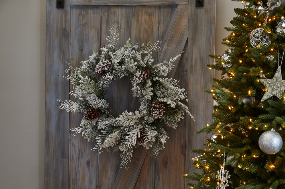 CANVAS Flocked Mixed Greenery Wreath, 24in Canadian Tire
