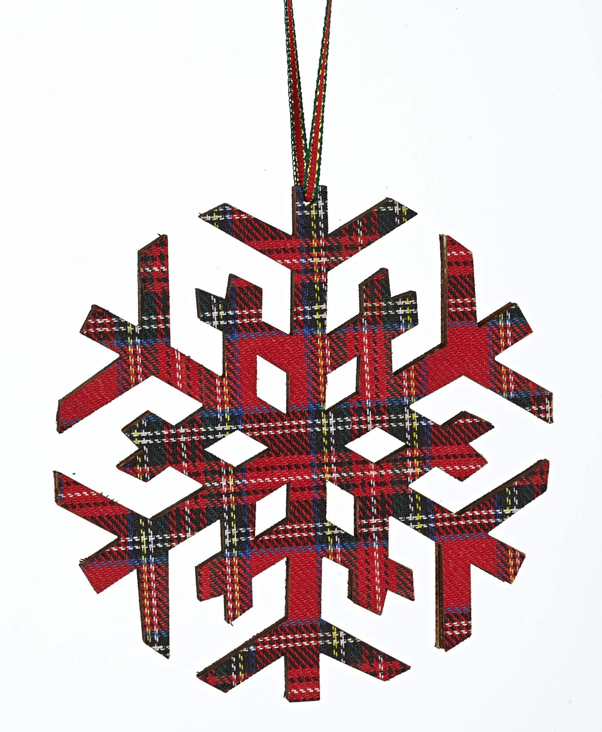 CANVAS Red Tartan Snowflake Ornament, Assorted, 5-in Front_Flat