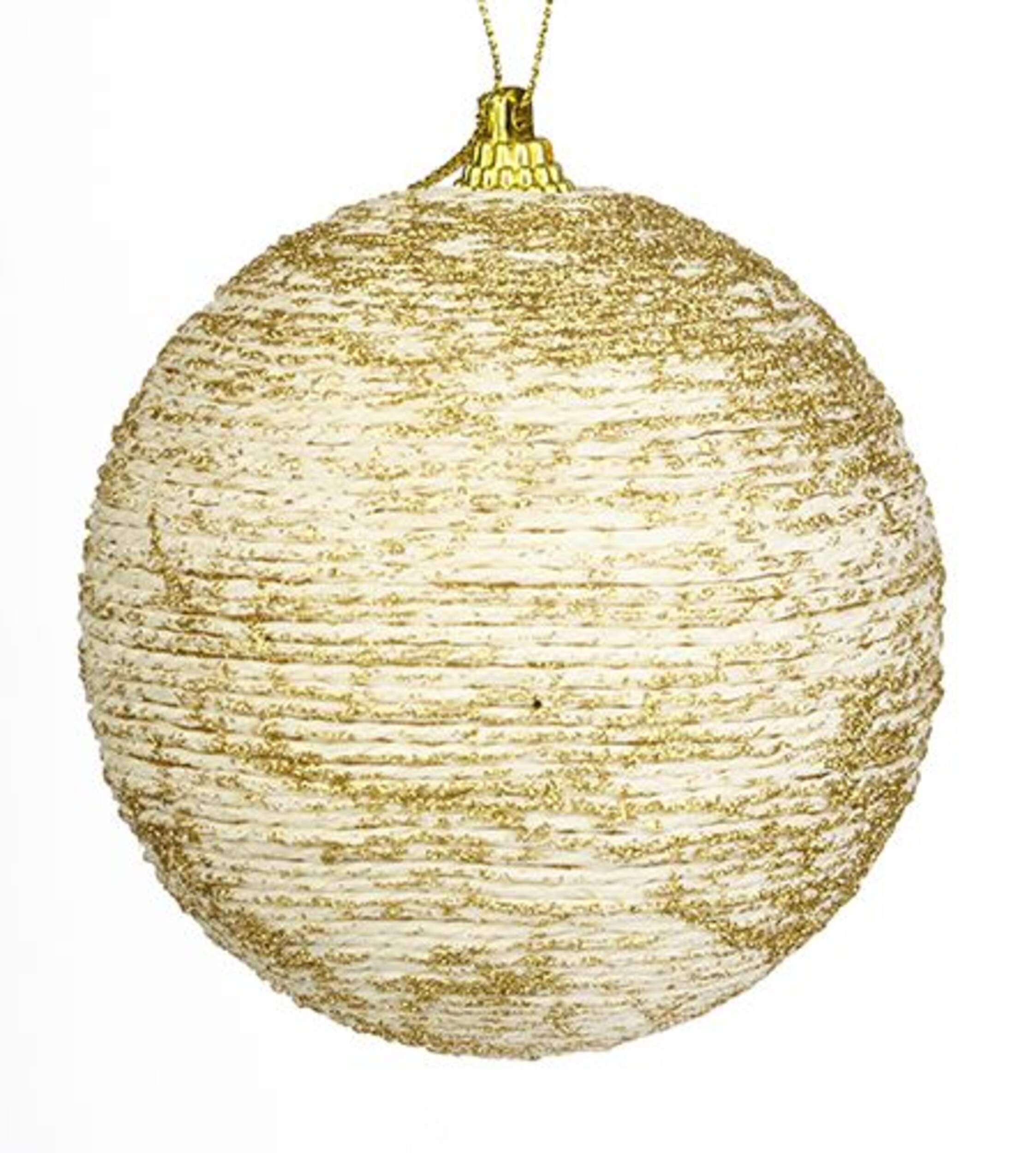 CANVAS Enchanted Collection Glittering Round Christmas Ornament, with Rope, Golden, 100-mm Front_Flat
