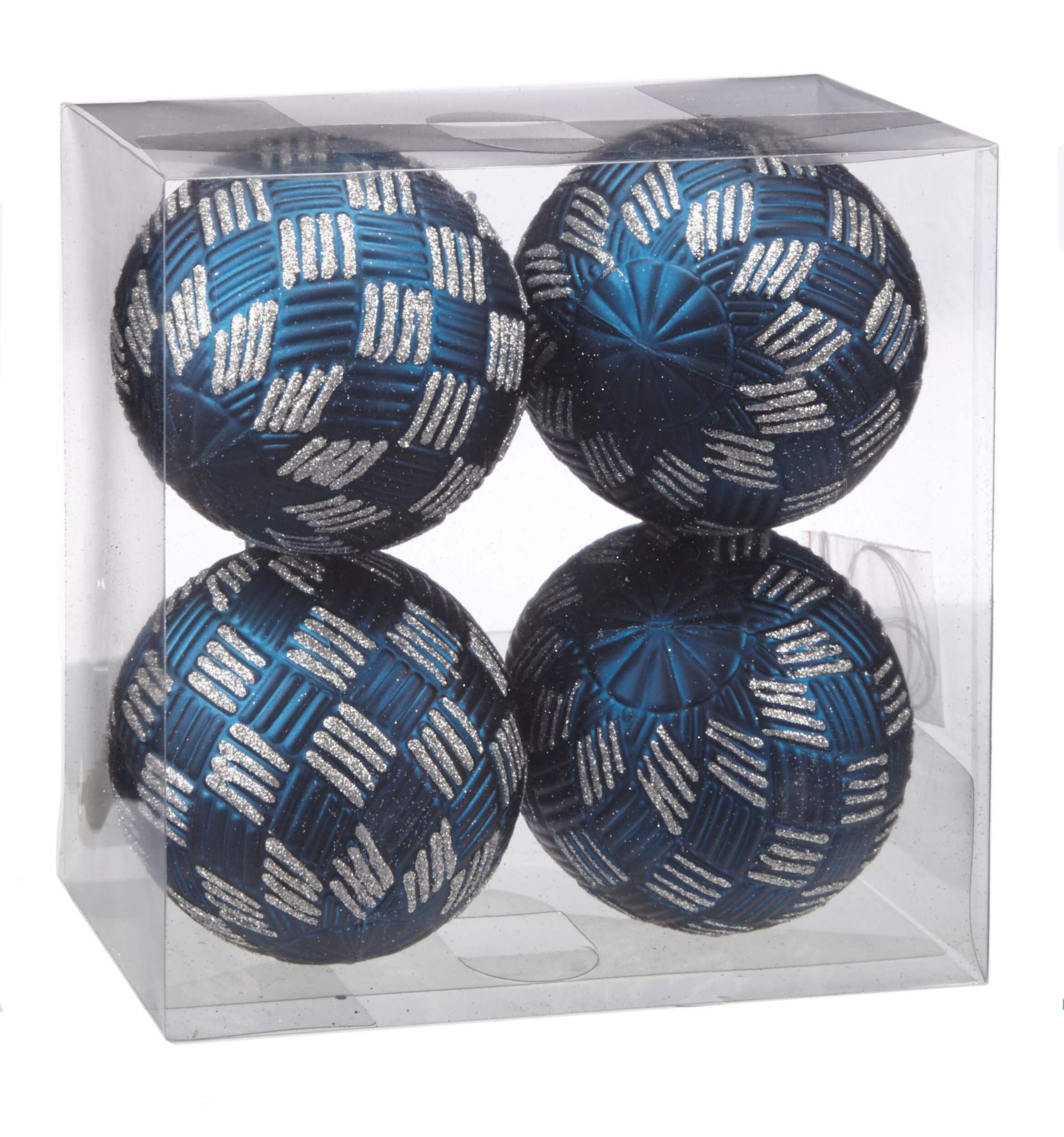 CANVAS Blue Pattern Ball Ornaments, Assorted, 100-mm, 4-pk Front_Angled_Right