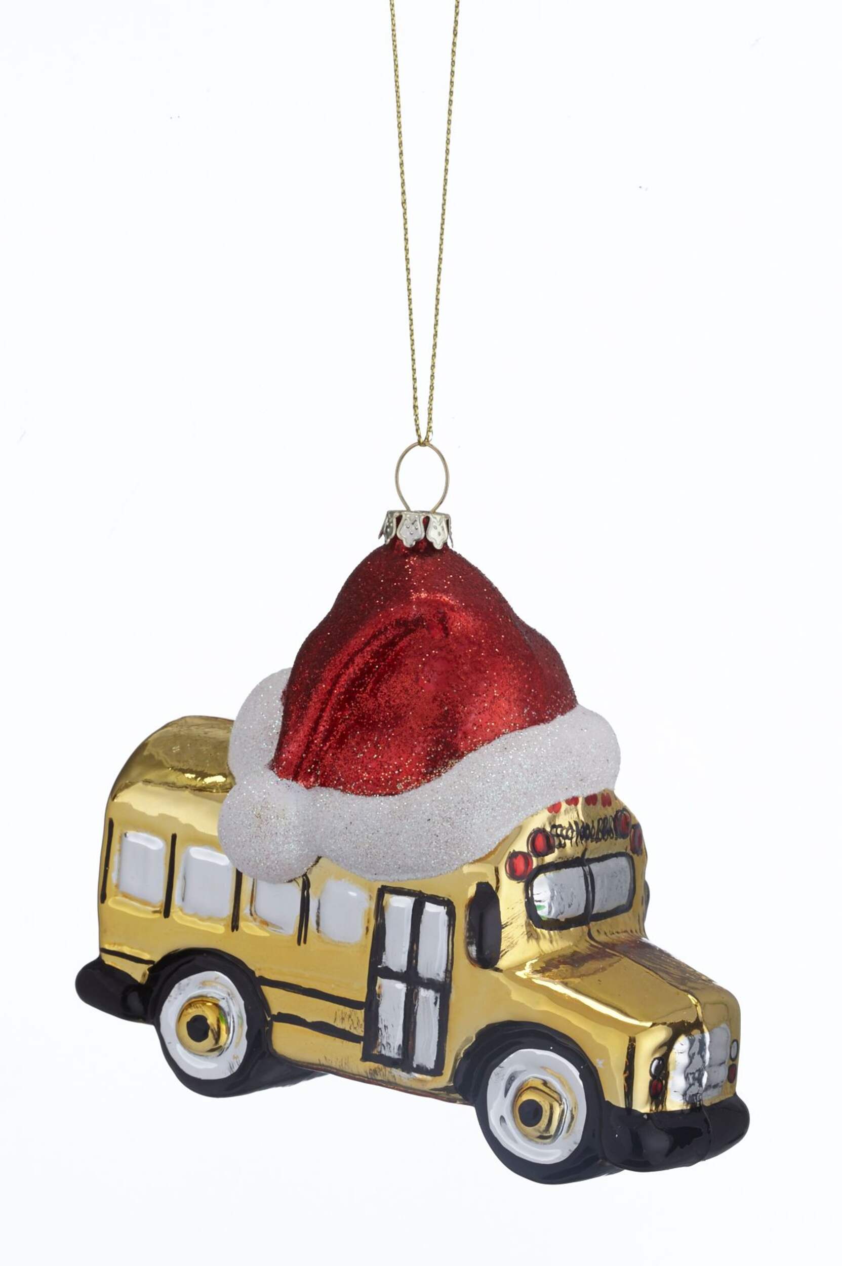 CANVAS Brights School Bus with Santa Hat Ornament Front_Angled_Right