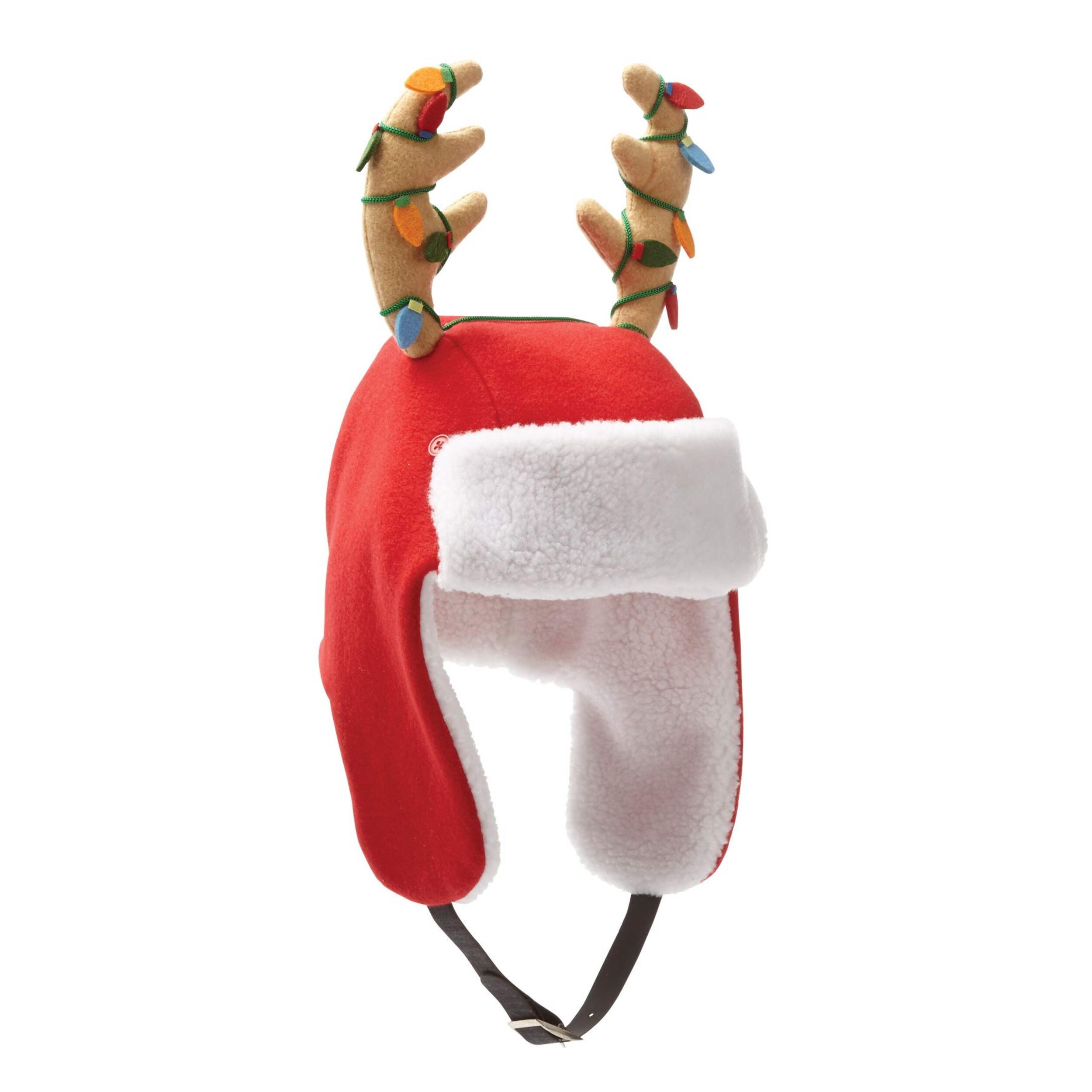 For Living Santa Hat with Sherpa Ear Flaps & Reindeer Antlers Front_Angled_Right
