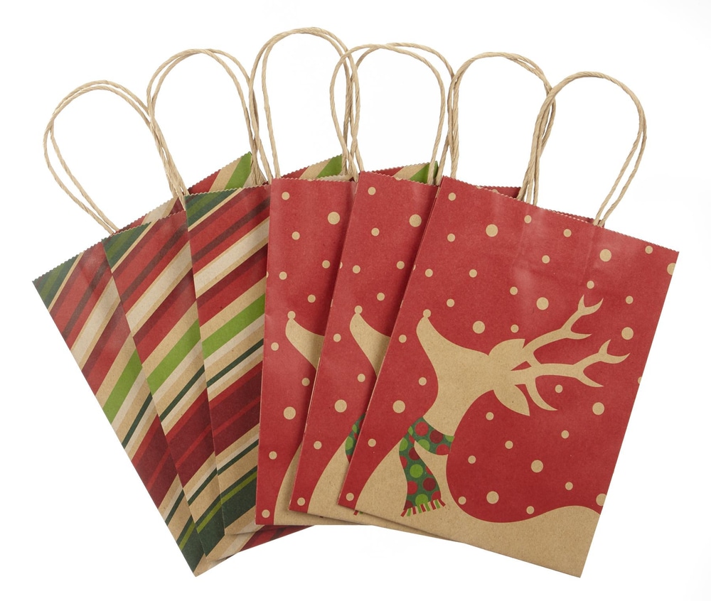 Sacs de Noël en papier kraft For Living, choix variés, moyen, paq. 6