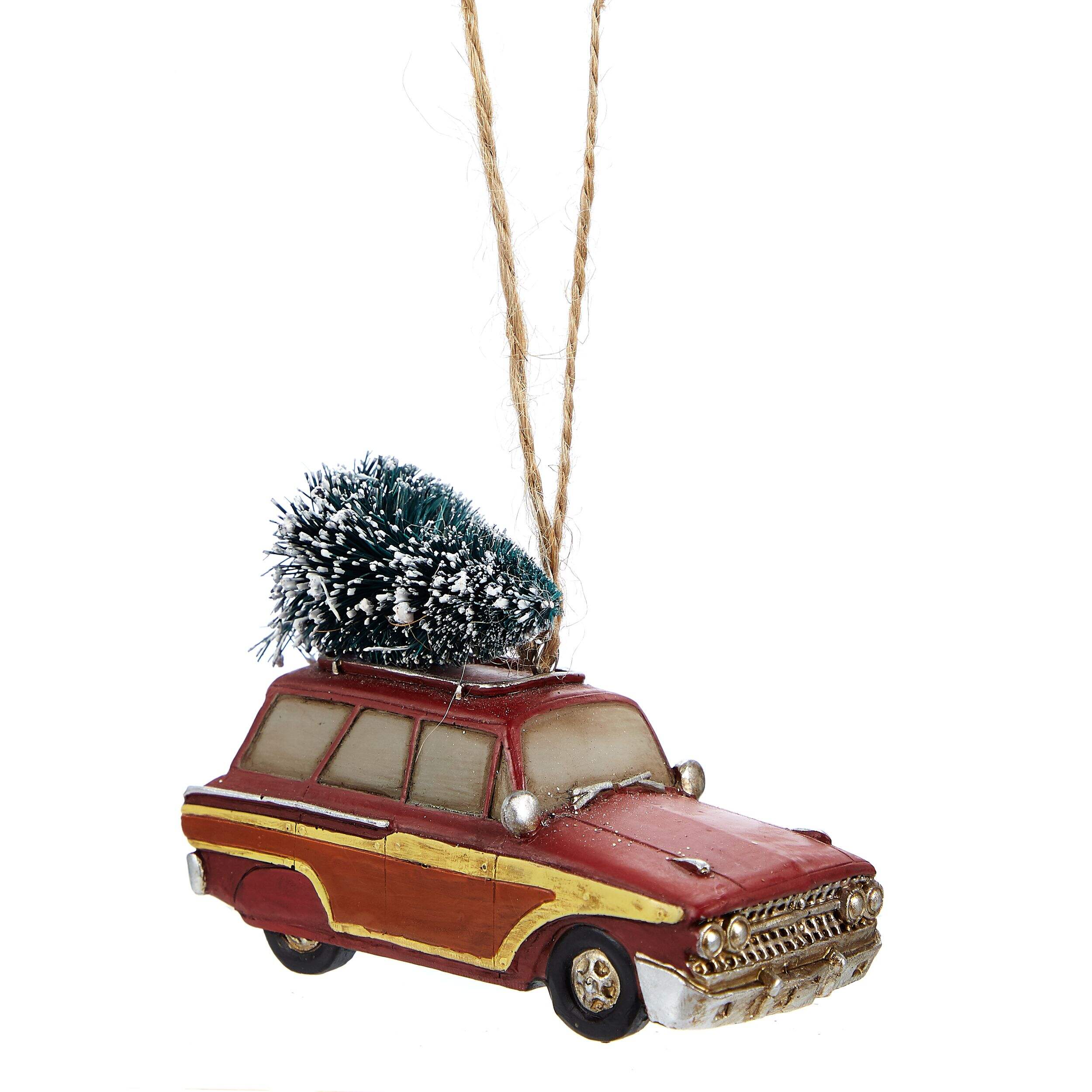 CANVAS Collection Rouge - Ornement de Noël Voiture avec sapin en résine, assorti Front_Angled_Right