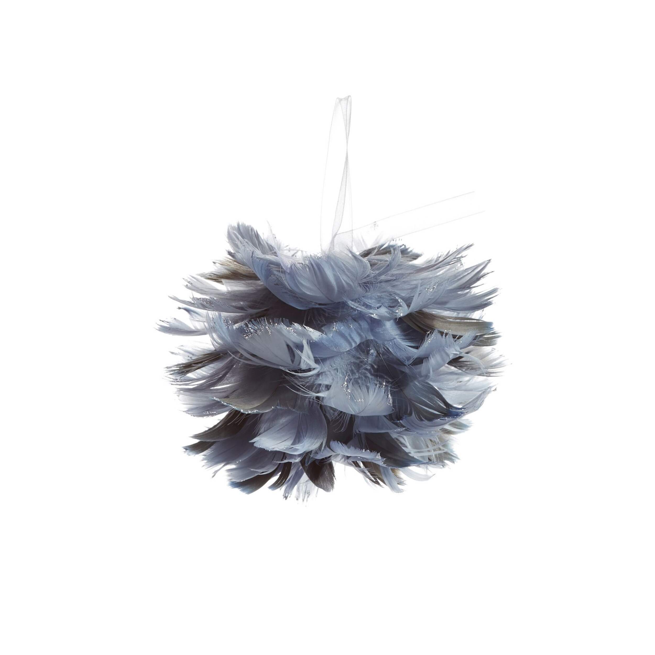 CANVAS Blue Collection Feather Ball Ornament, 4-in Front_Flat