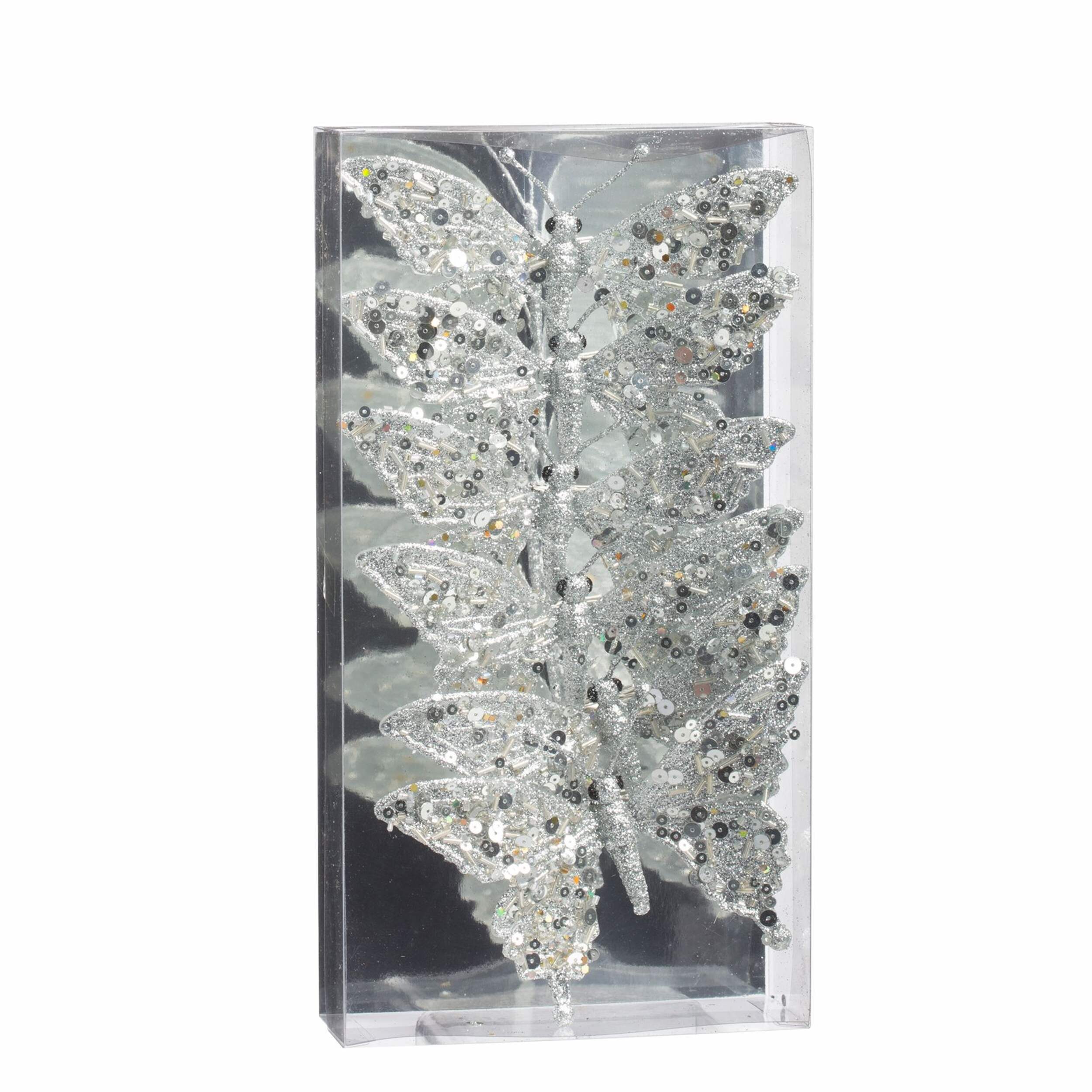 Papillons scintillants à pinces CANVAS Collection, argent, paq. 6 Back_Angled_Left