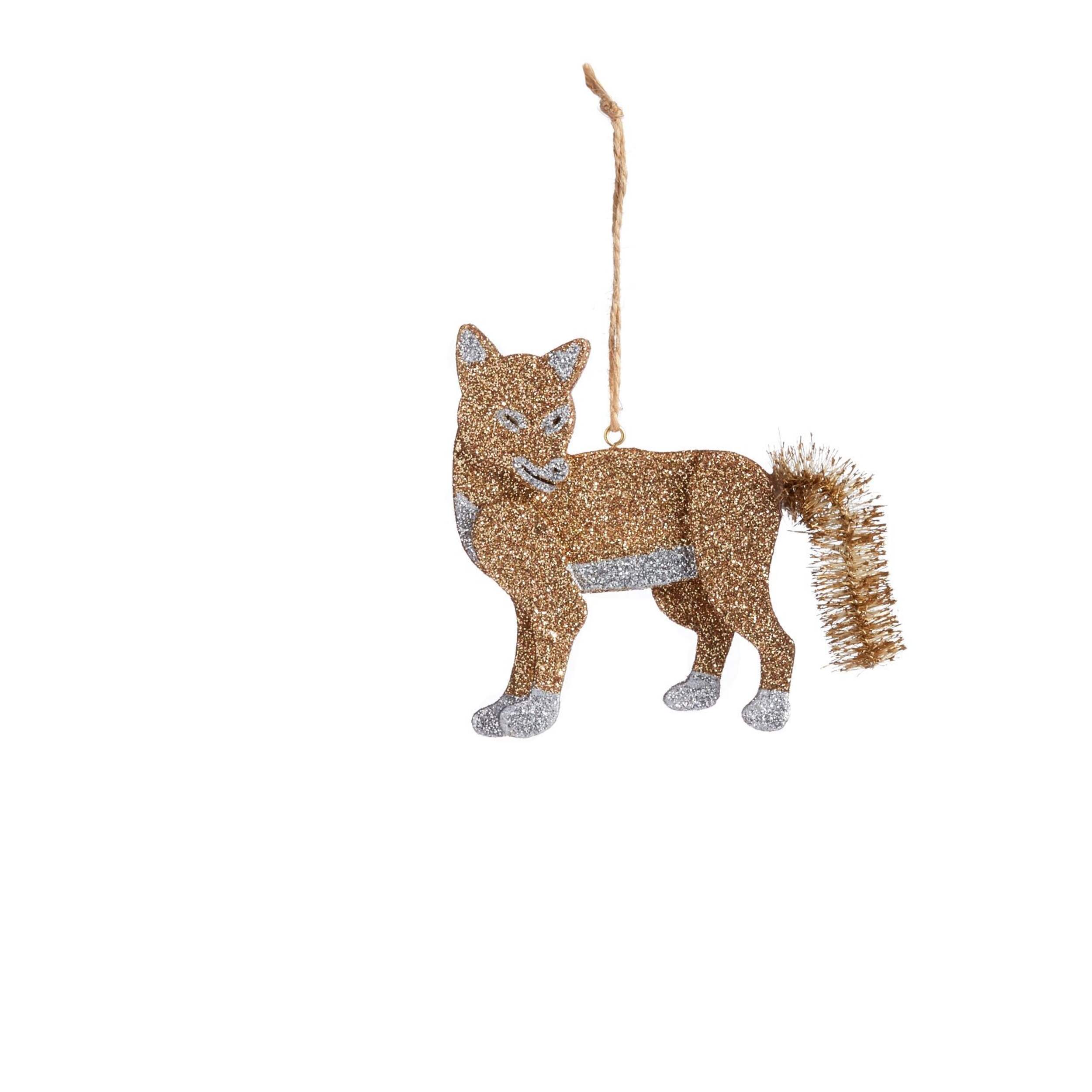 CANVAS Gold Glitter Fox Ornament Front_Flat