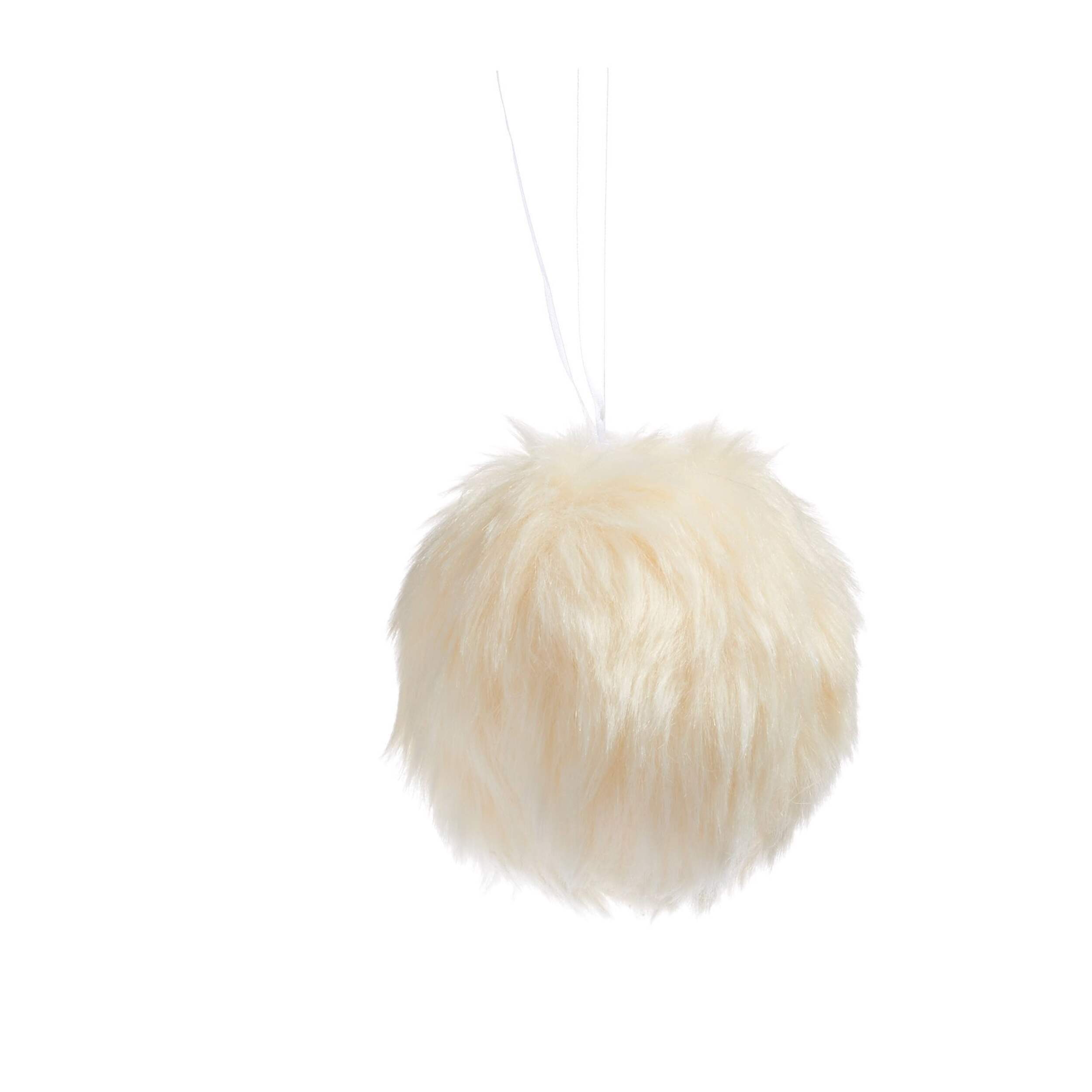 CANVAS White Fur Ball Ornament, Assorted, 4-in Front_Flat