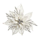 CANVAS White Collection Glittering Decoration Flower Clip Christmas Ornament, 120-mm Front_Flat