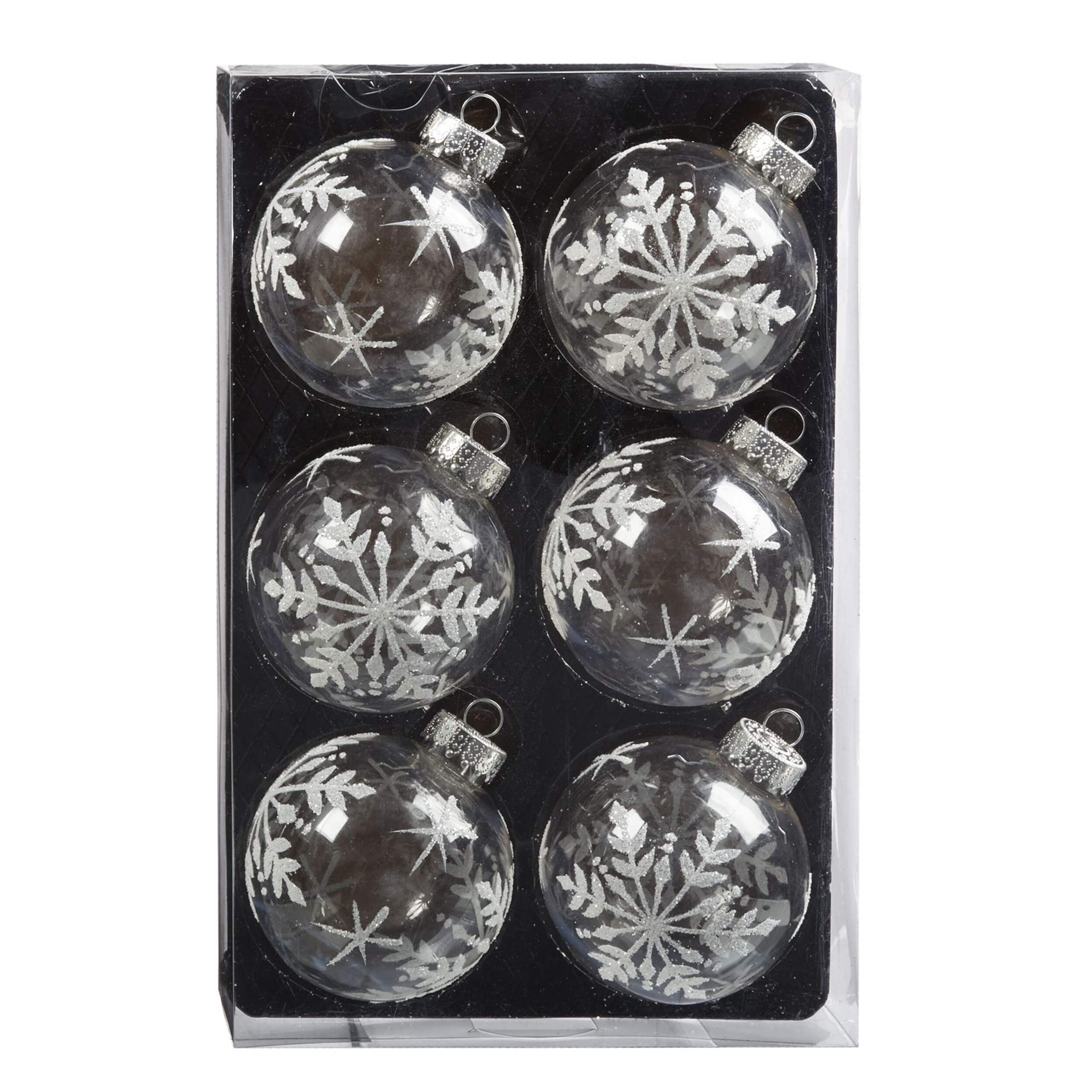CANVAS White Collection Snowflake Pattern Ball Christmas Ornament Set, 80-mm, 6-pk Front_Flat