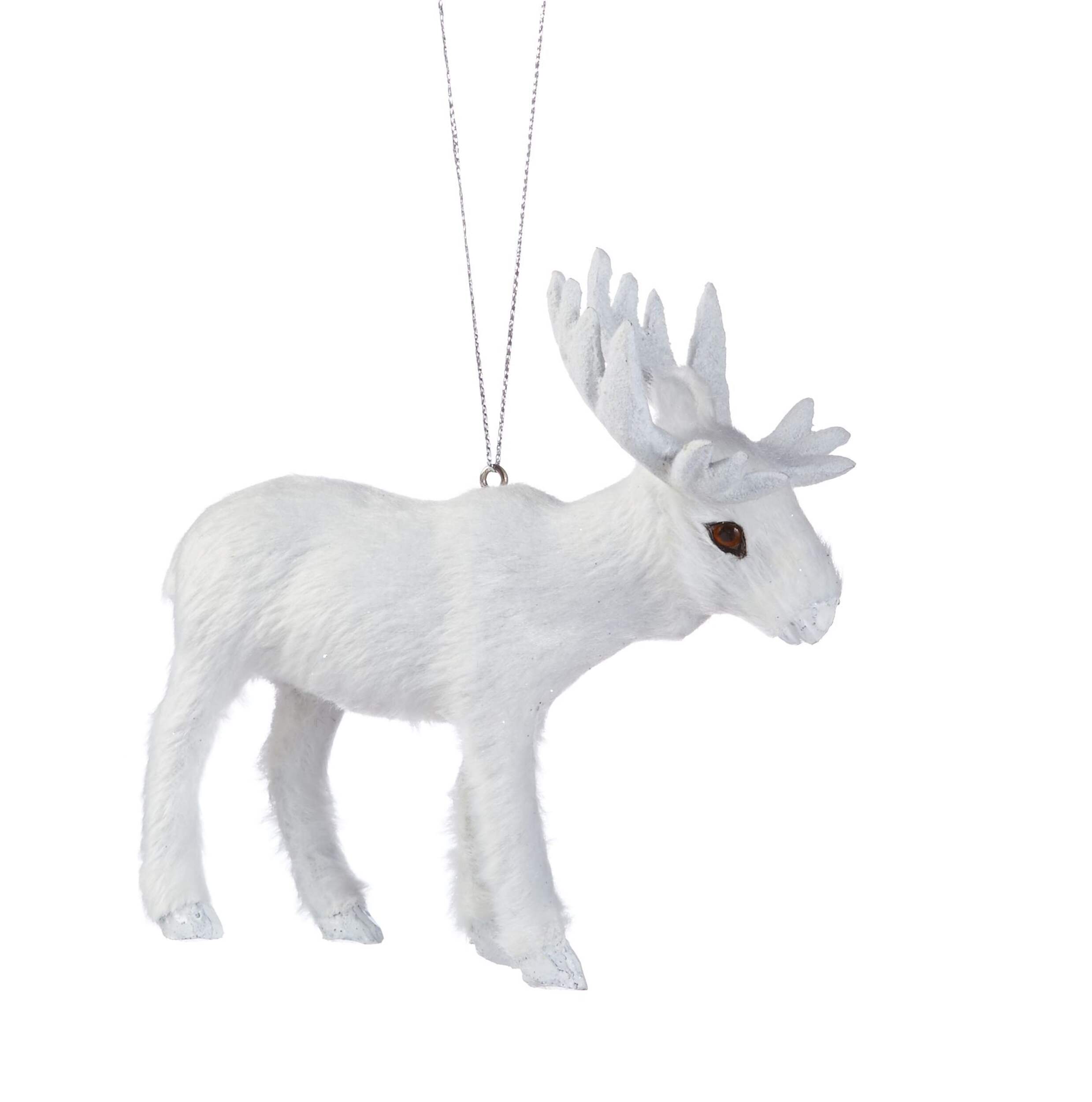 CANVAS White Collection Decoration Furry Deer Christmas Ornament, Assorted Colour, 100-mm CloseUp