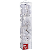 For Living Shatterproof Christmas Decoration Ball Ornament Icon Set, White, 52-pc Front_Angled_Right