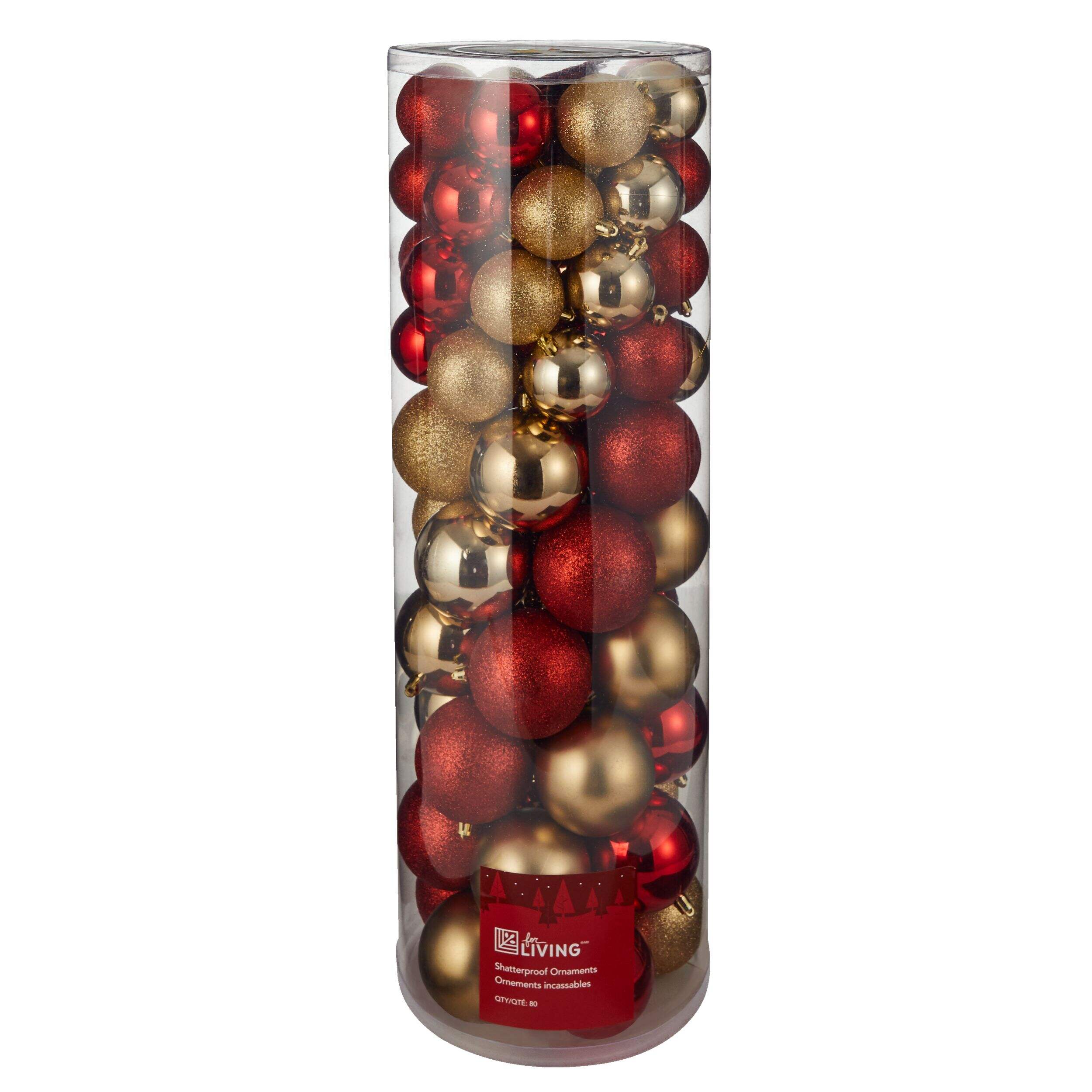 For Living Shatterproof Decoration Ball Christmas Ornament Set, Red, Assorted Size, 80-pc Front_Elevated