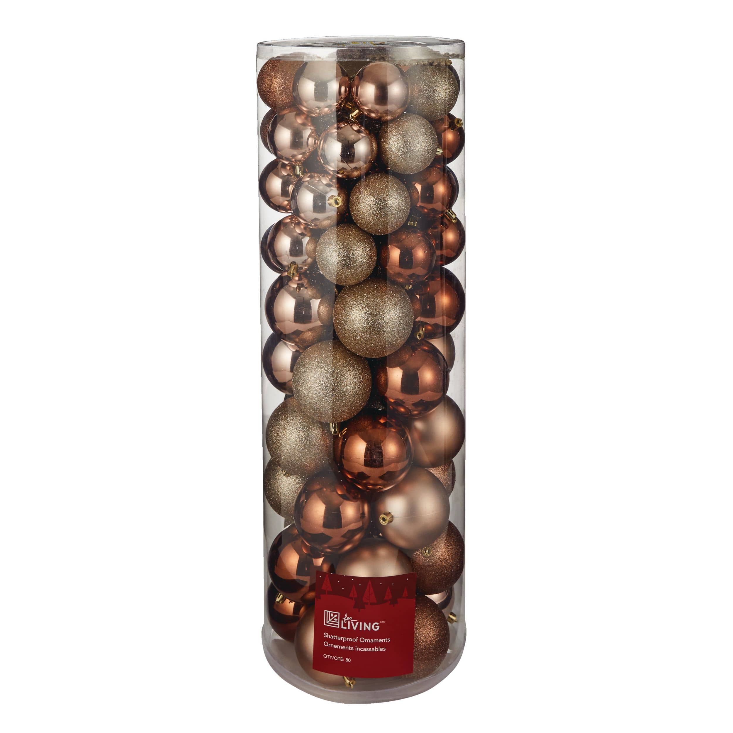 For Living Shatterproof Decoration Ball Christmas Ornament Set, Gold,  Assorted Size, 80-pc