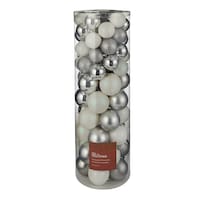 For Living Shatterproof Ball Christmas Ornament Set, Silver, Assorted Sizes, 80-pc Front_Elevated