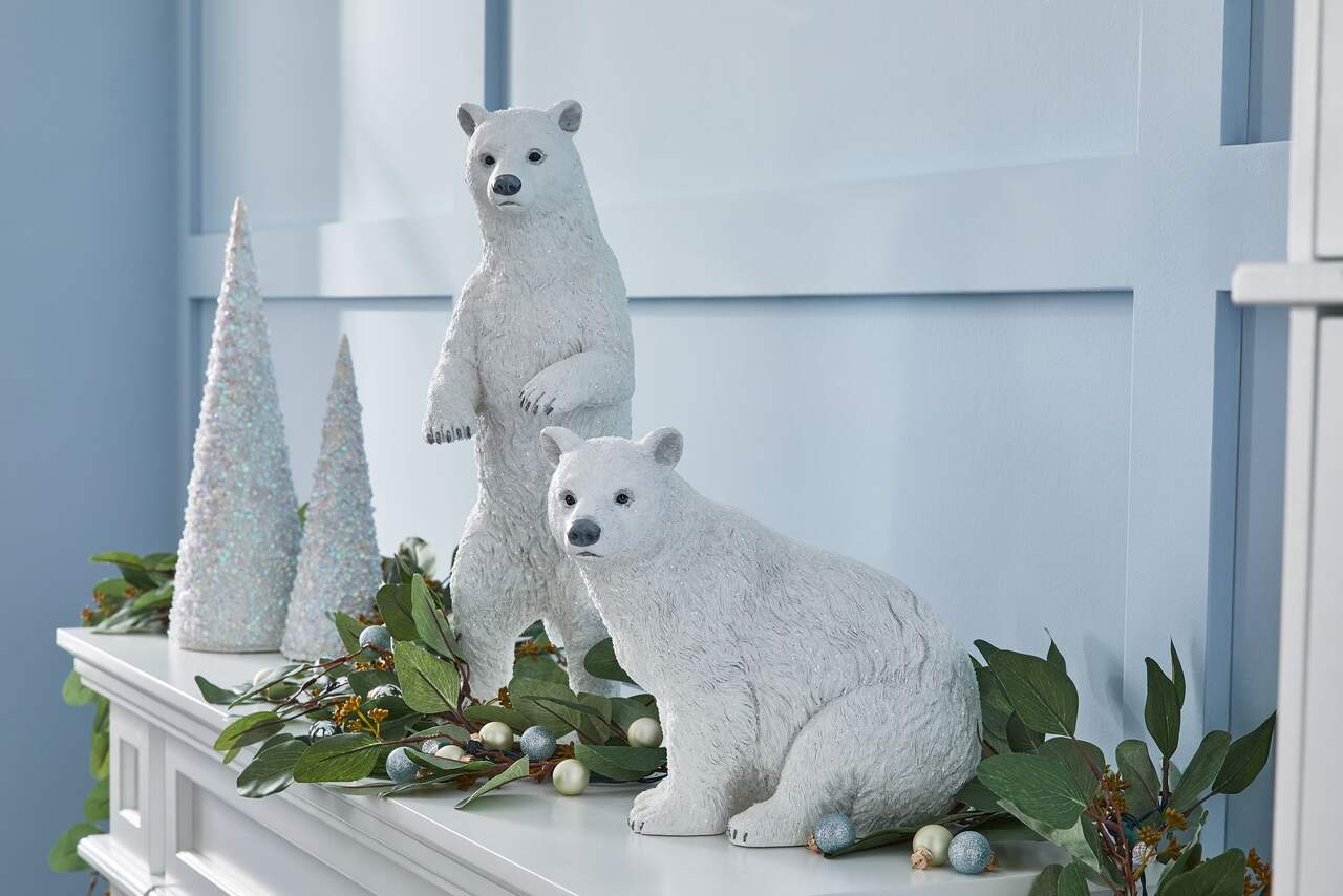 CANVAS - Décoration de Noël Ours polaire debout en résine, blanc, 19 po