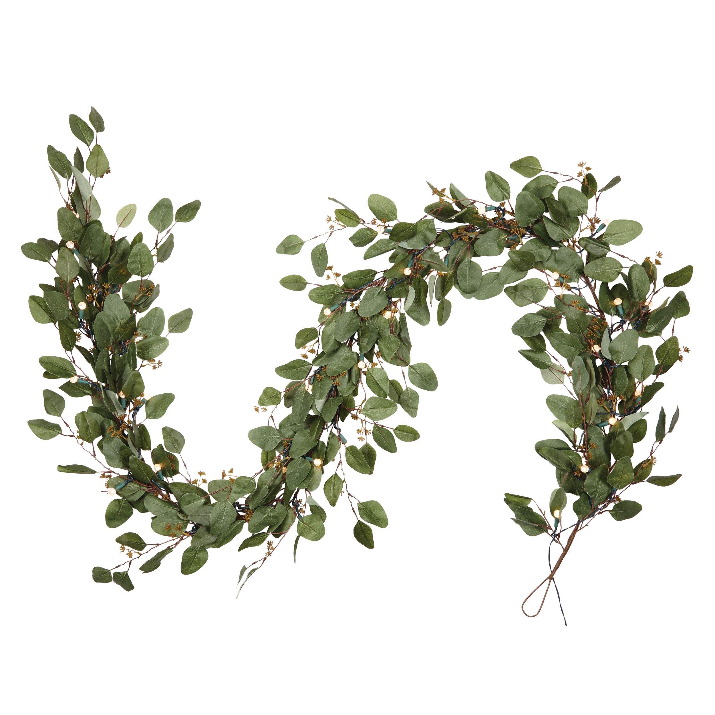 CANVAS LED Pre-Lit Christmas Decoration Artificial Eucalyptus Leaves Garland, 9-ft Front_Flat