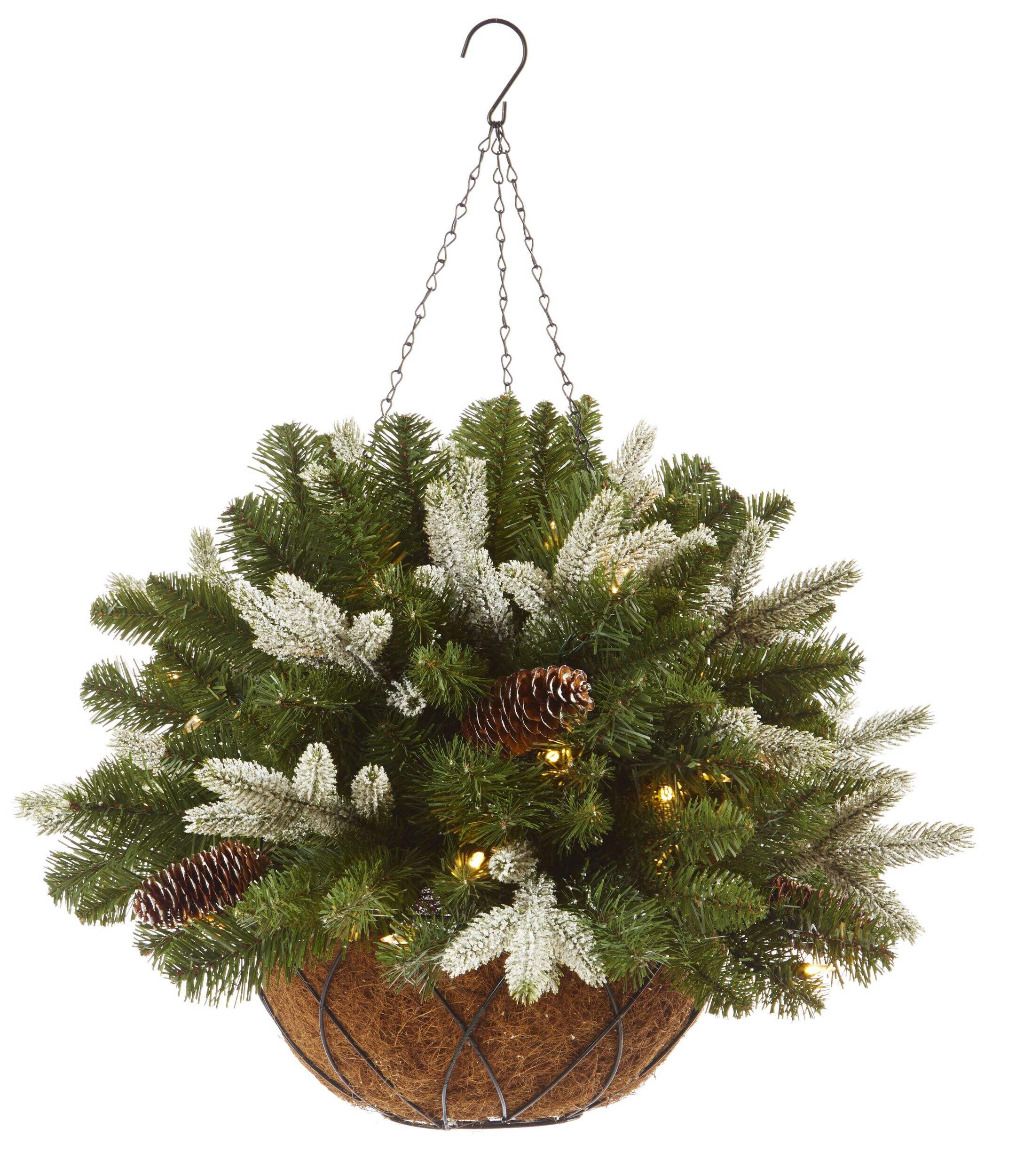 CANVAS Vienna LED Pre-Lit Christmas Decoration Hanging Basket, 16-in Front_Flat