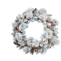 NOMA: Couronne de Noël illuminée floquée à DEL avec baies, artificielle, 24 po