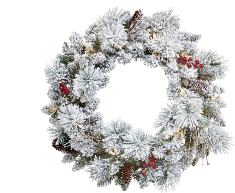 NOMA LED Pre-Lit Christmas Decoration Artificial Berry Flocked Wreath ...