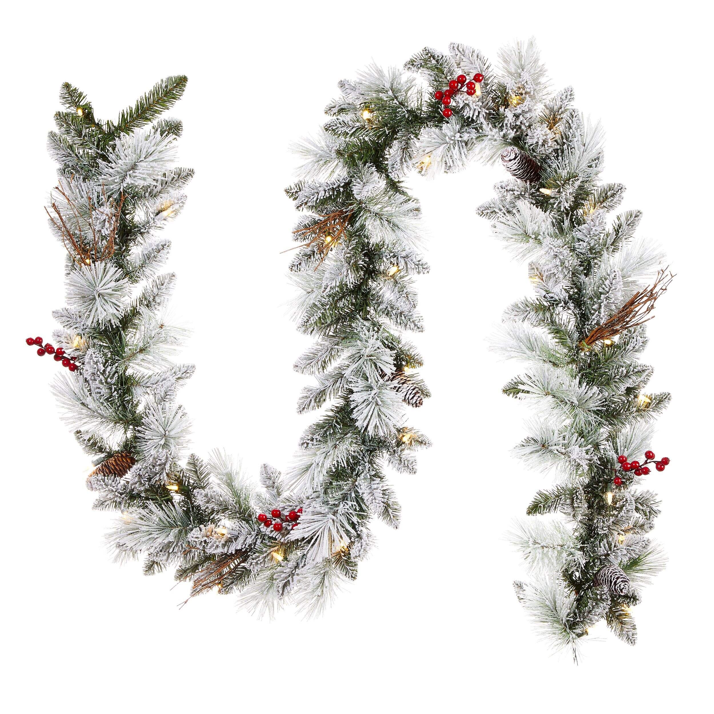 NOMA - Guirlande de Noël illuminée floquée à DEL  avec baies, artificielle, 9 pi Front_Flat