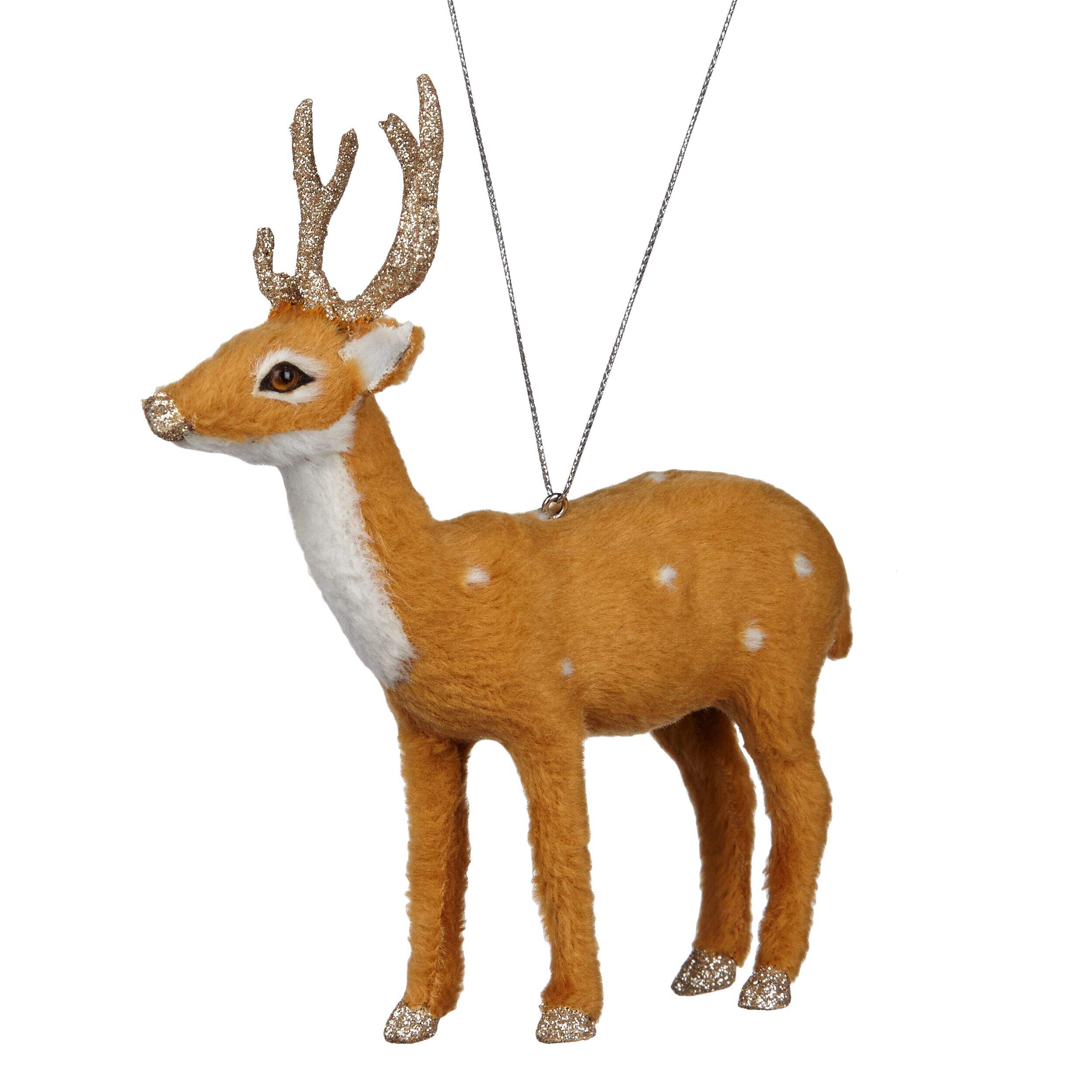 CANVAS Enchanted Collection Fur Deer Ornament Front_Angled_Left