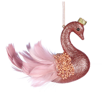CANVAS Brights Collection Glittering Decoration Swan Christmas Ornament, Pink, 3-in Side_Right