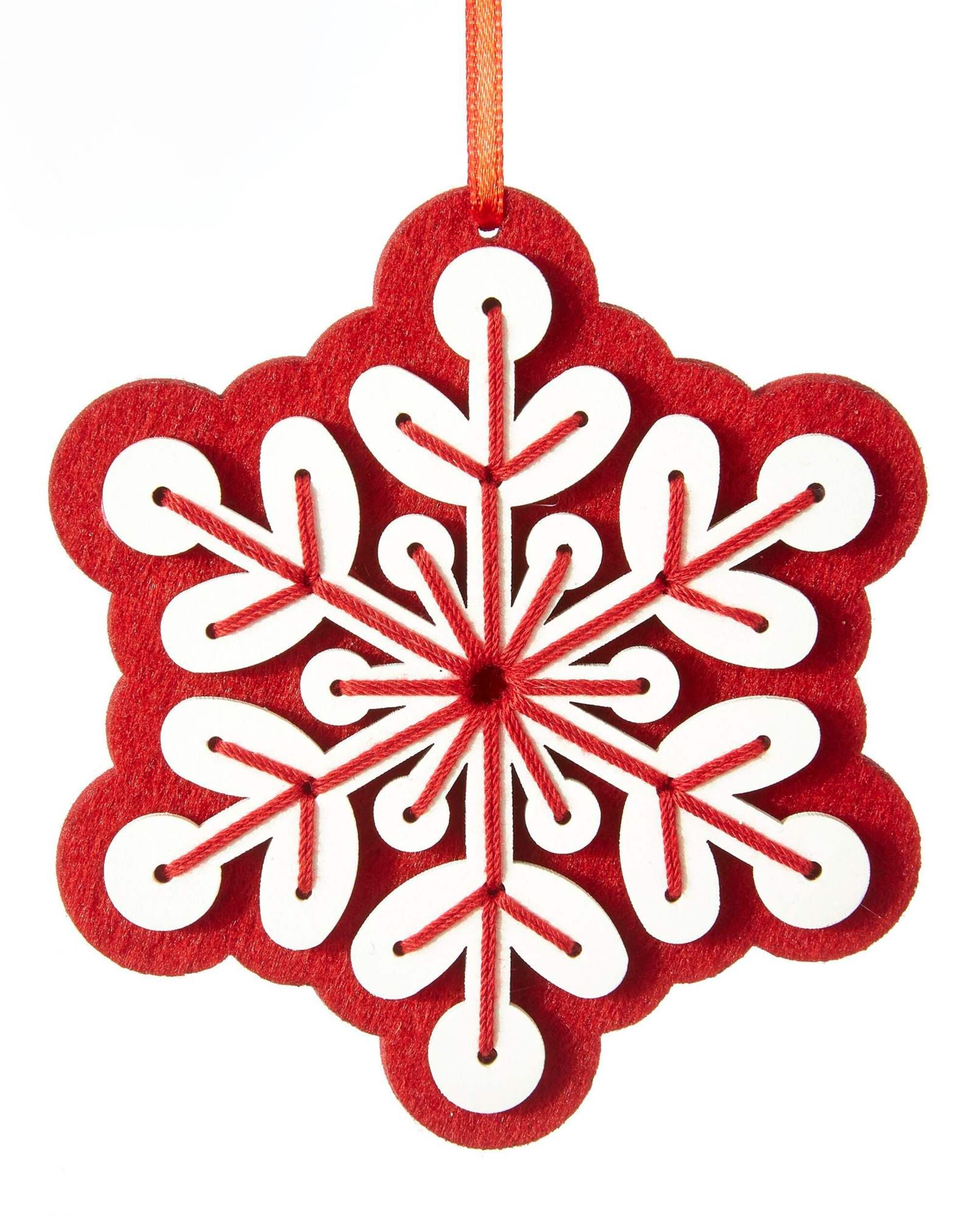 CANVAS Red Collection Felt Snowflake Ornament, Assorted Front_Flat