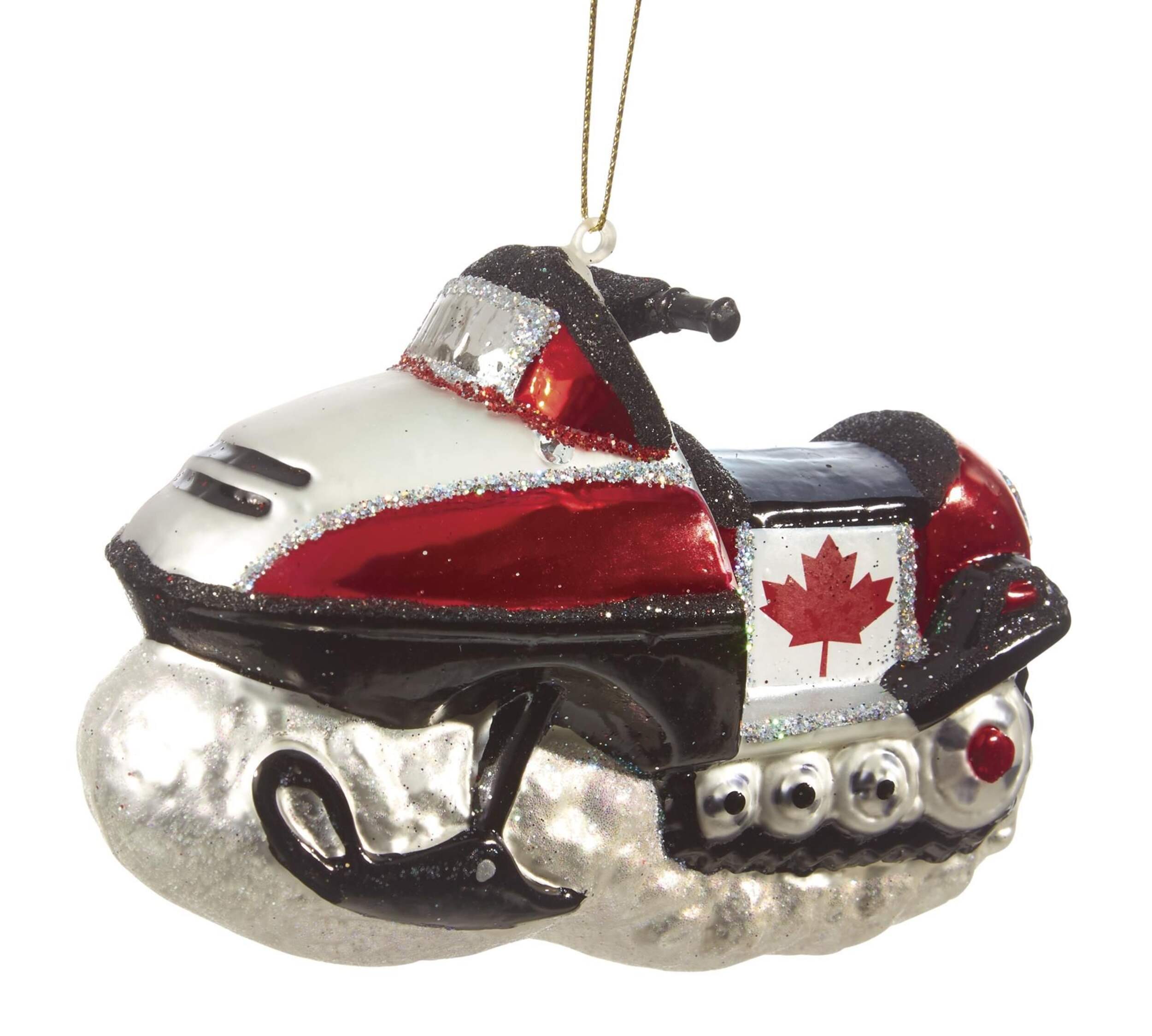 CANVAS Red Collection Snowmobile Ornament Front_Angled_Left