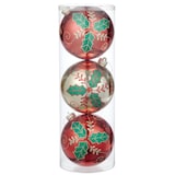 CANVAS Red Collection Shatterproof Decoration Ball Christmas Ornament Set, 150-mm, 3-pc Front_Flat
