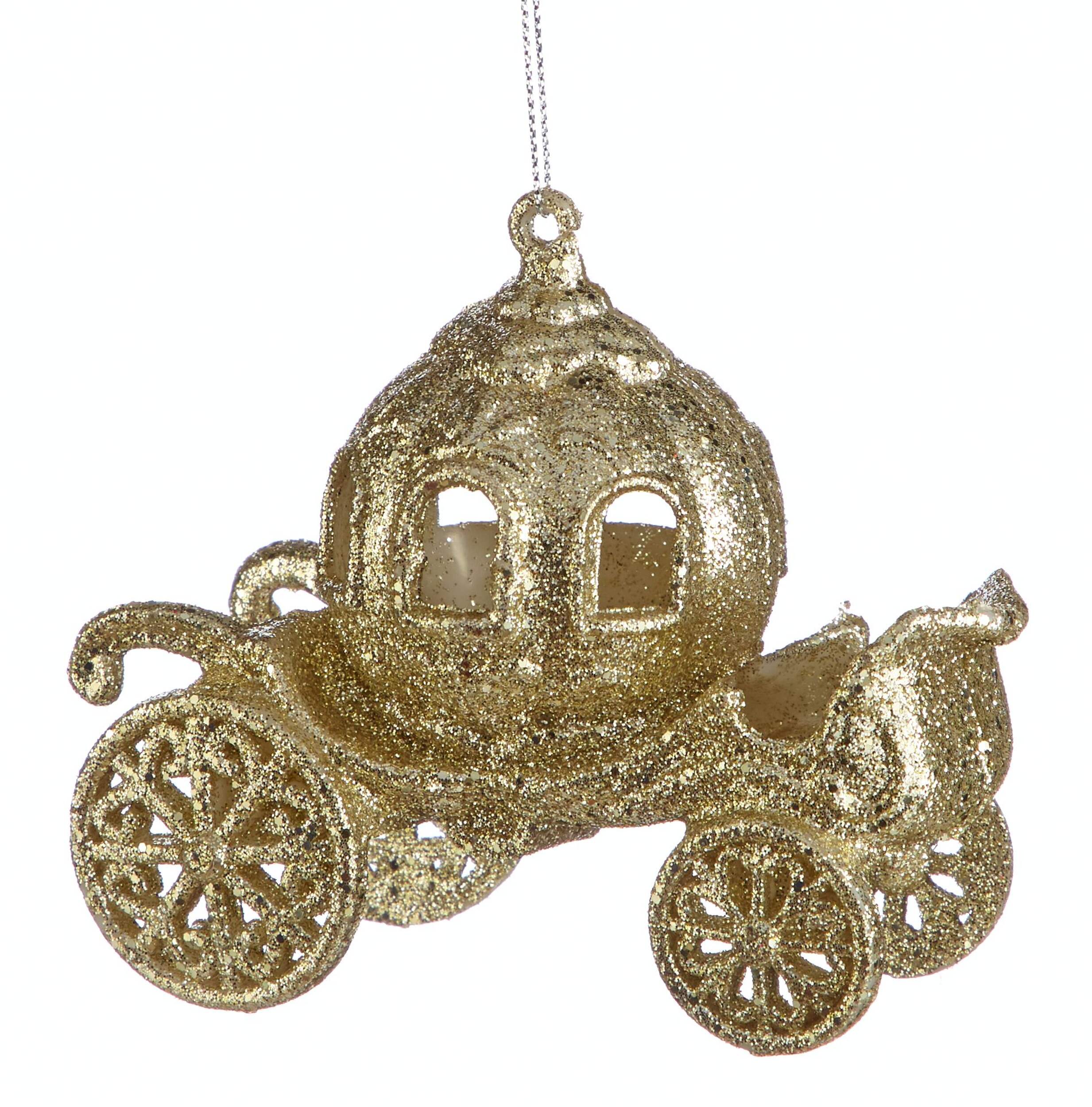 CANVAS Brights Collection Glittering Decoration Carriage Christmas Ornament, 90-mm Front_Flat