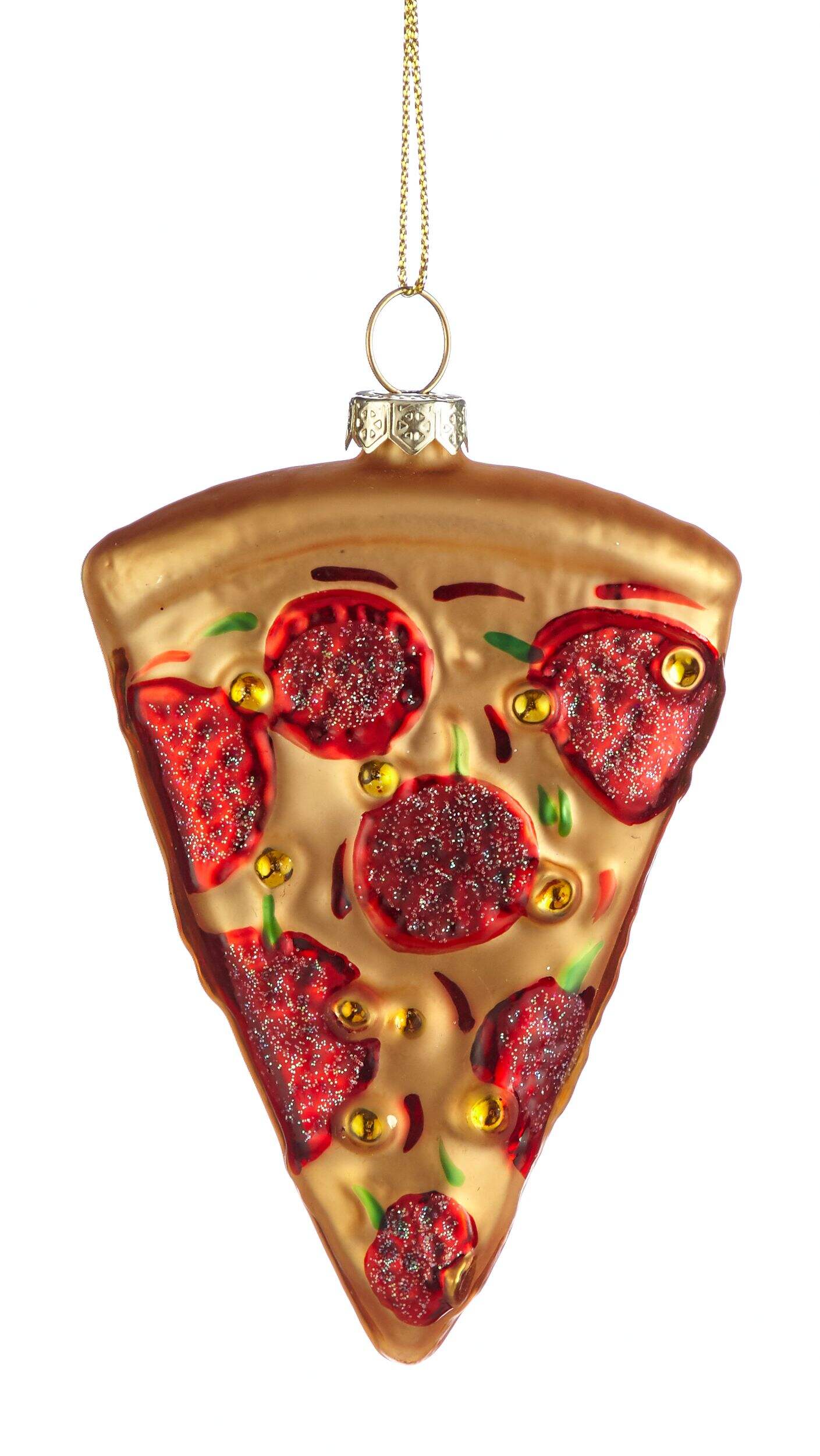 CANVAS Brights Collection Glass Decoration Pizza Christmas Ornament, 4-in Front_Flat