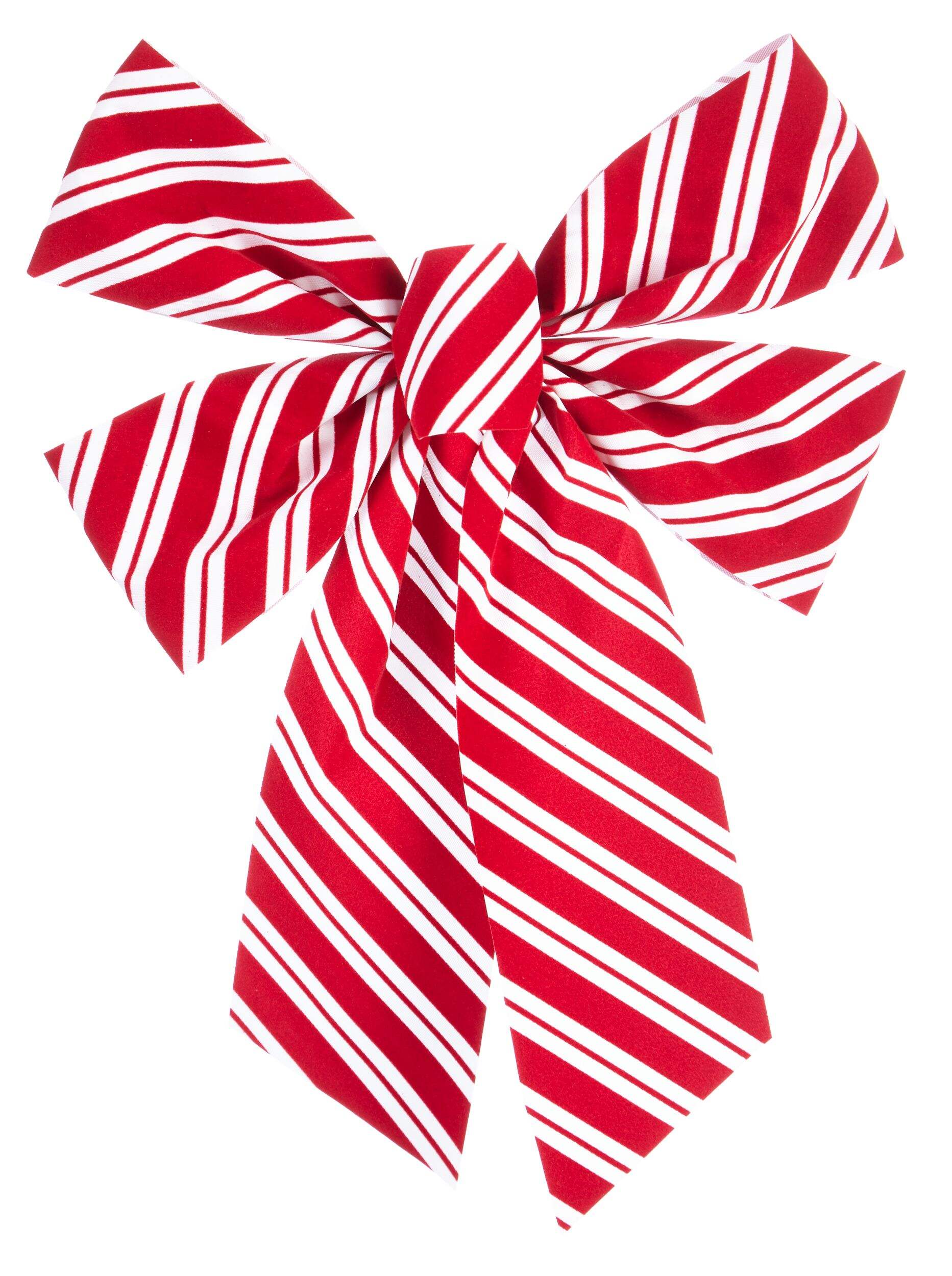 For Living Fabric Holiday Decoration Bow Candy Cane Stripe, 14-in Front_Flat