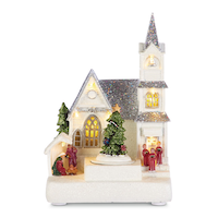 For Living Battery Operated Miniature Christmas Village Church Scene Decoration Set, 8-in Front_Flat