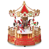 For Living Battery Operated Miniature Christmas Merry  Go Round Village Decoration Set, 9-in Front_Flat