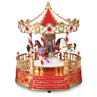 For Living Battery Operated Miniature Christmas Merry  Go Round Village Decoration Set, 9-in Front_Flat