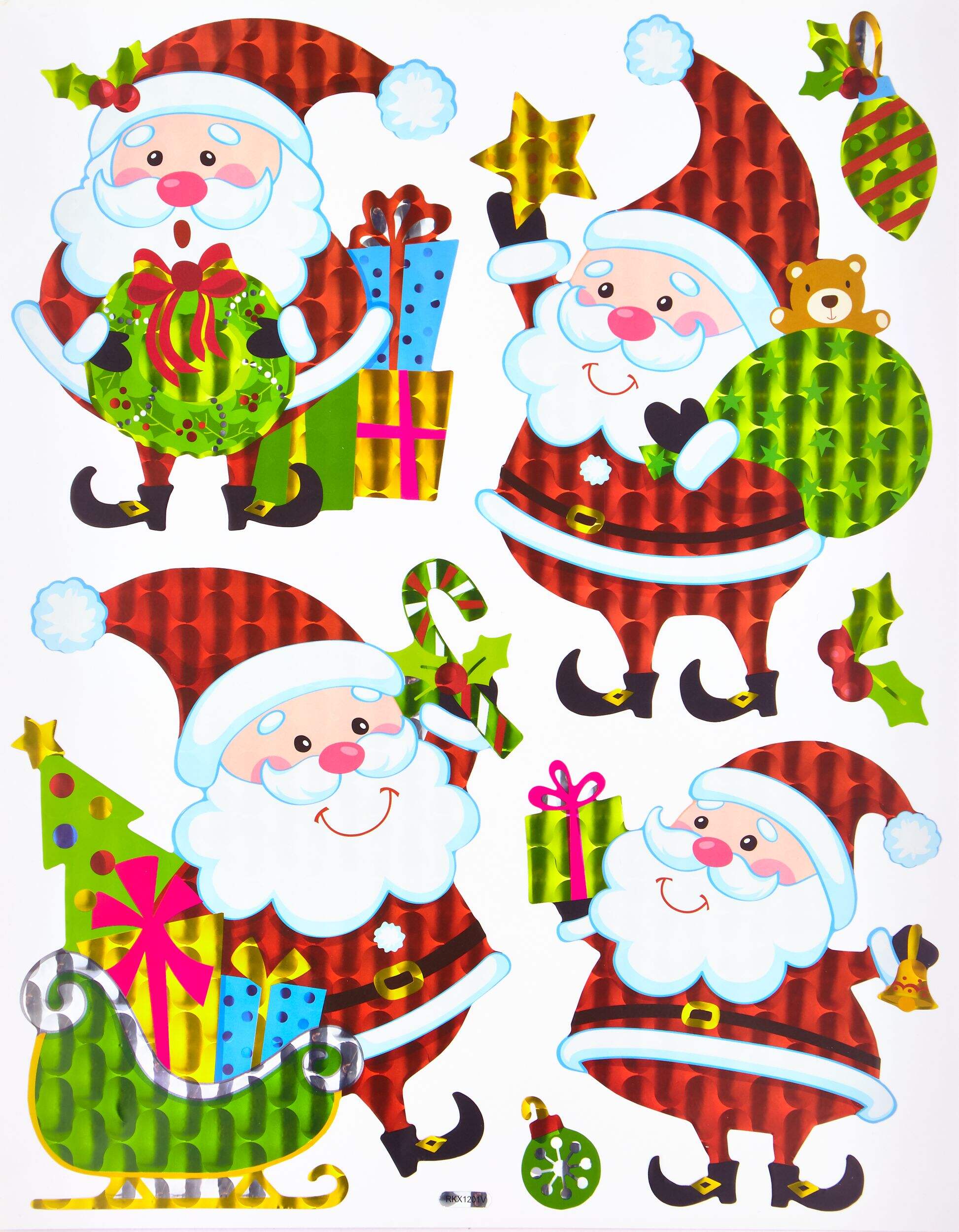 Décoration de Noël pellicules autocollantes à motifs holographiques des Fêtes For Living, choix de motifs Front_Flat