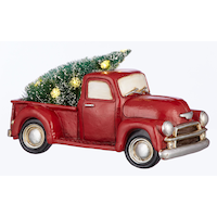 For Living Battery Operated Light-Up Christmas Vintage Truck Decoration, Red, 11-in Front_Three_Fourths_Angled_Right